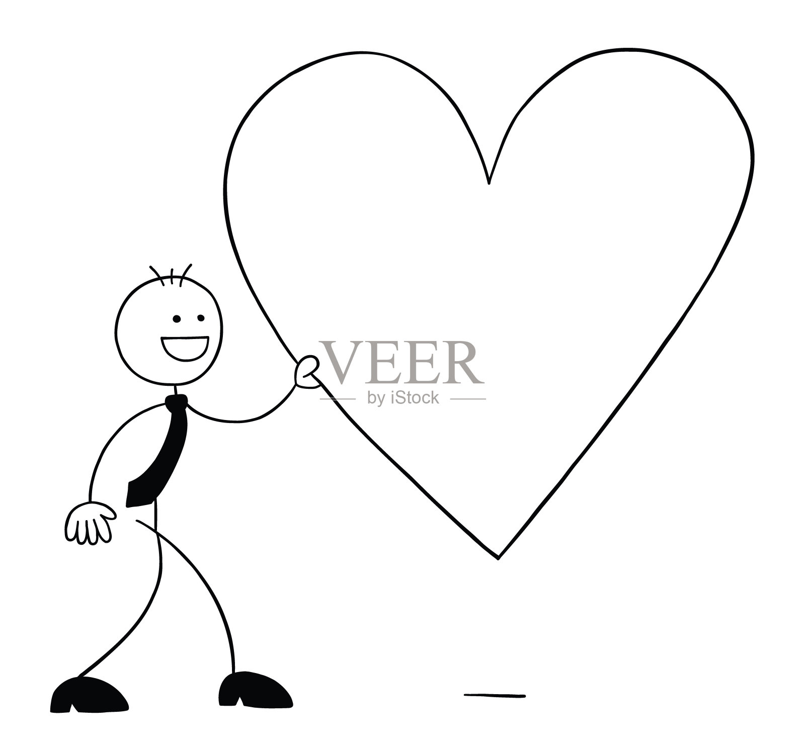 Stickman商人人物行走和手持大心符号,矢量卡通插图插画图片素材