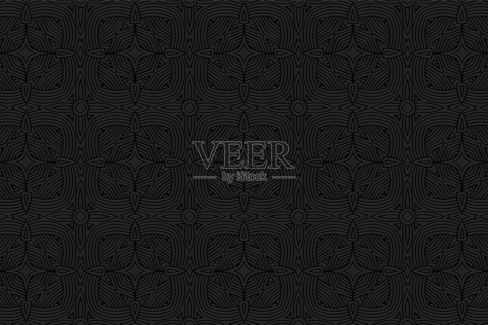 3D体积凸浮雕几何黑色背景。带有重复民族元素的东方图案。装饰点缀插画图片素材