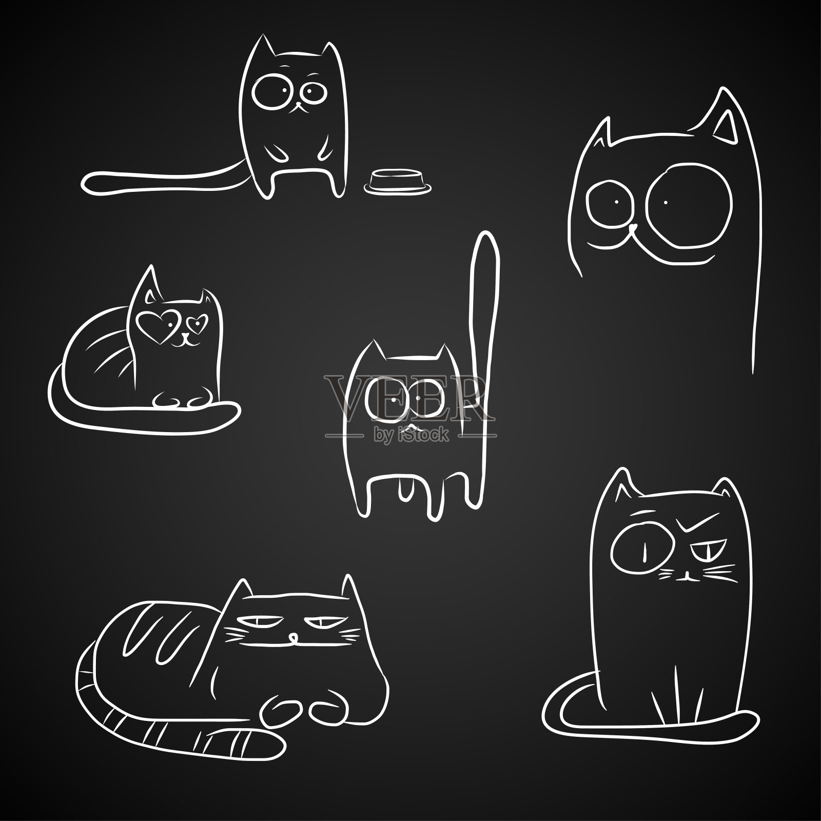 黑色之上的搞笑猫插画图片素材