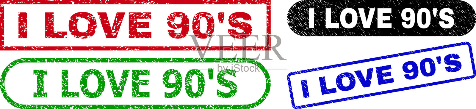 我喜欢90年代的矩形印章使用刮花插画图片素材