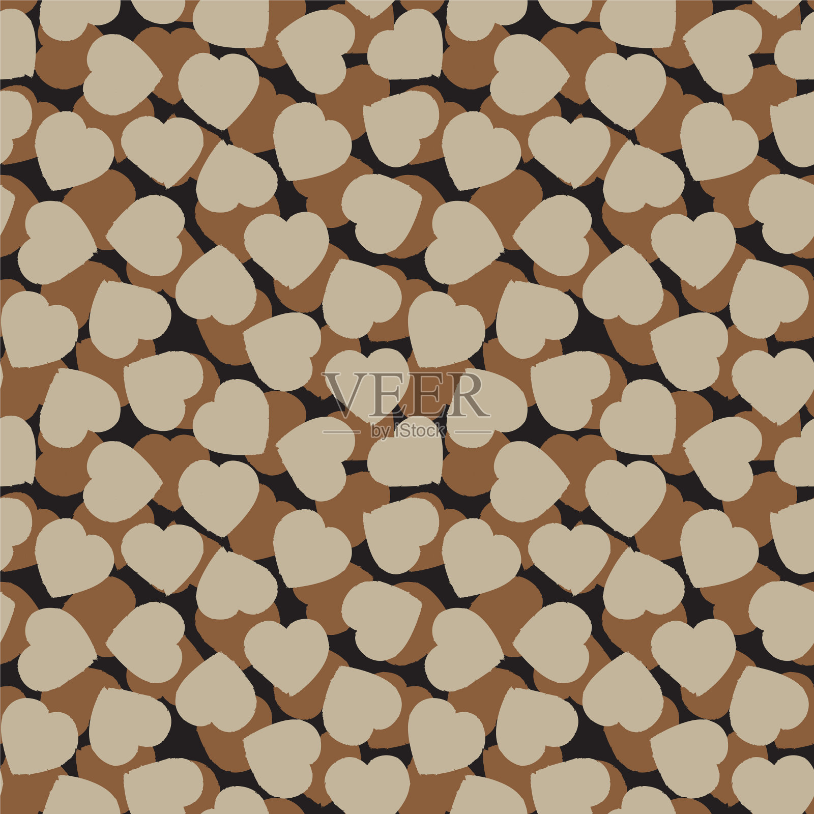 棕心形笔触无缝图案插画图片素材