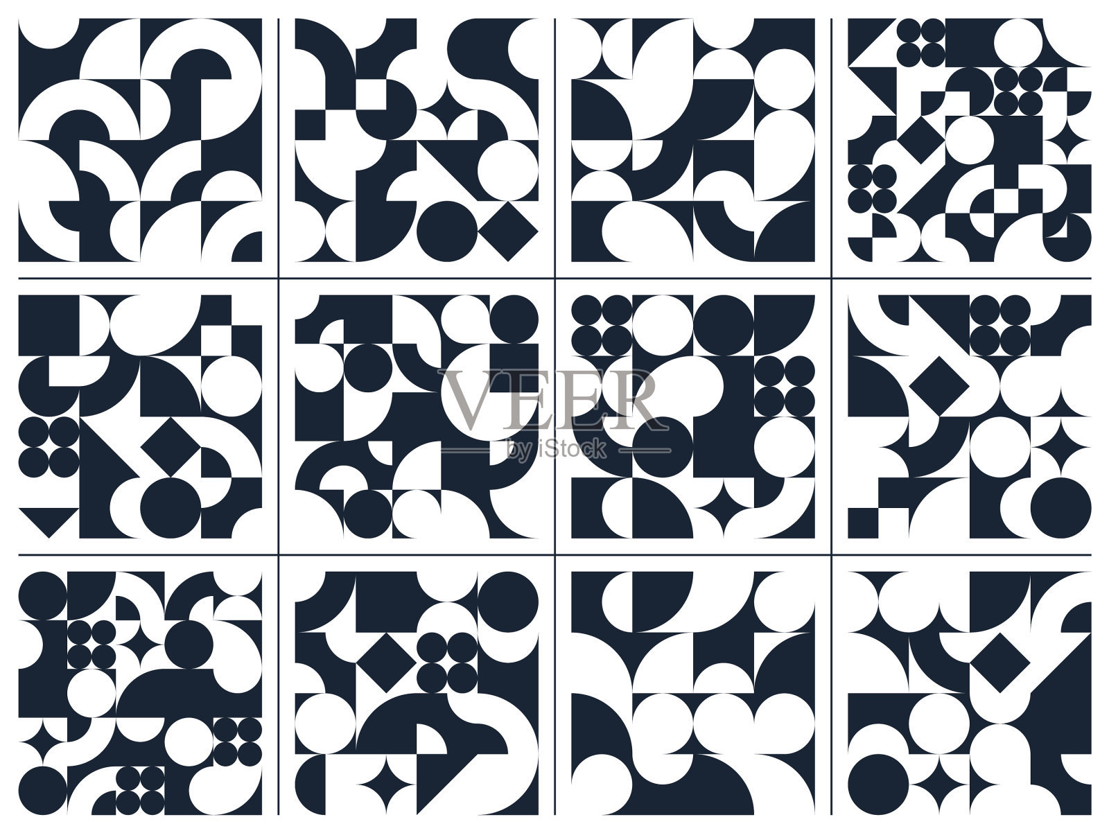 抽象几何无缝图案设置黑色插画图片素材