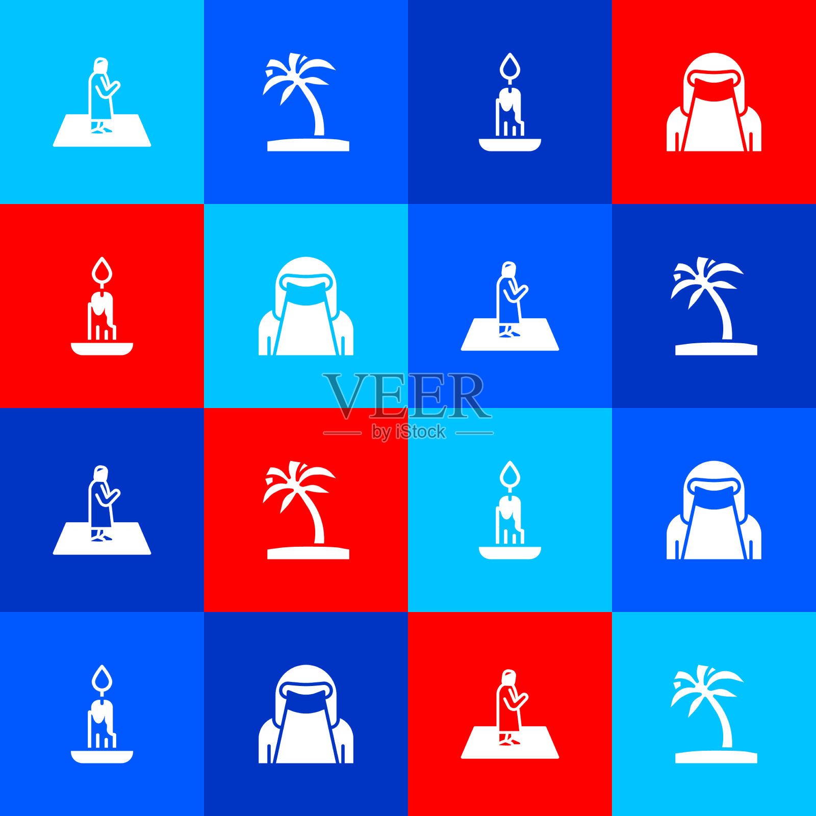 穆斯林男子祈祷热带棕榈树燃烧图标素材