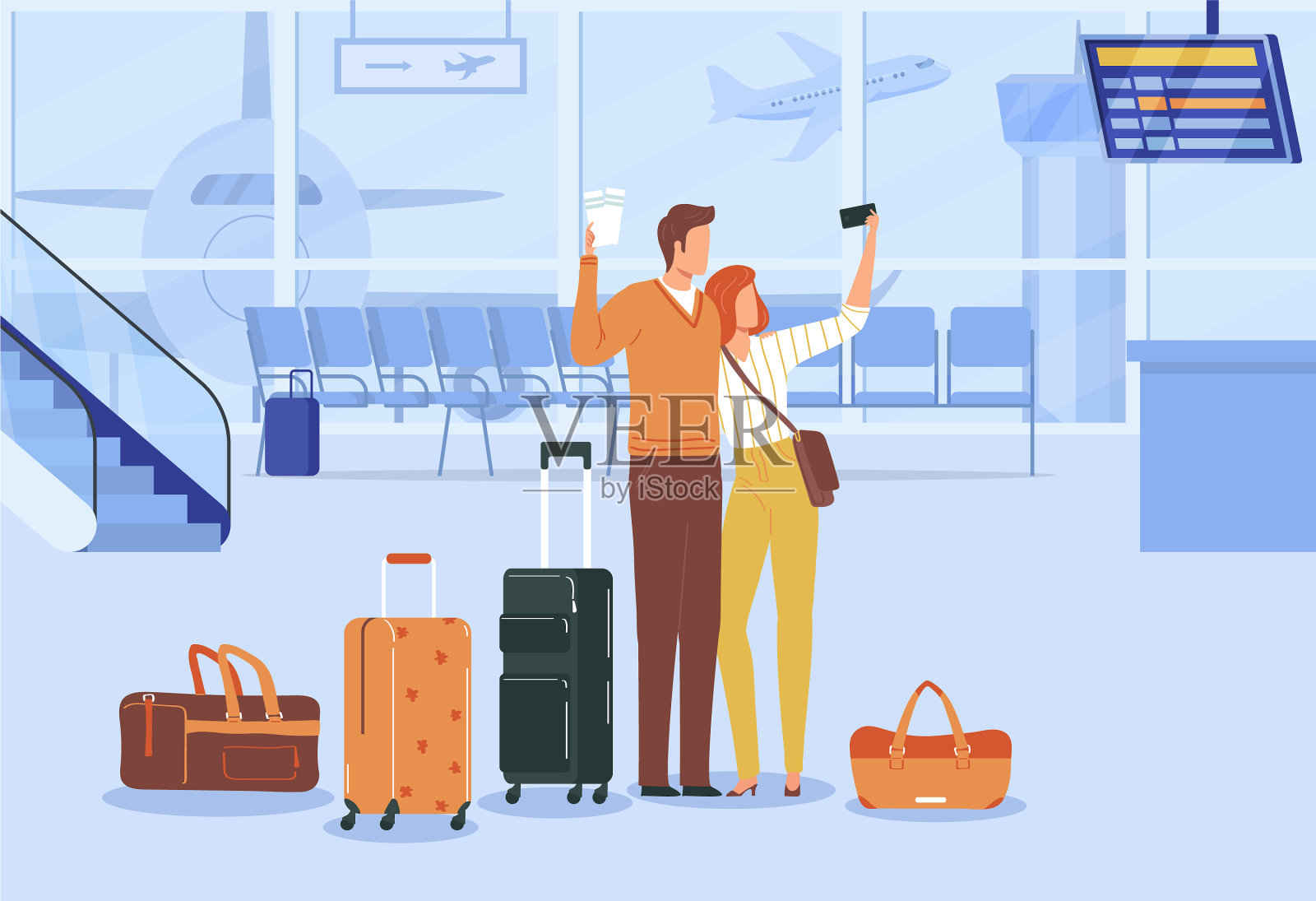 酒店前台男士女士旅游订票插画图片素材