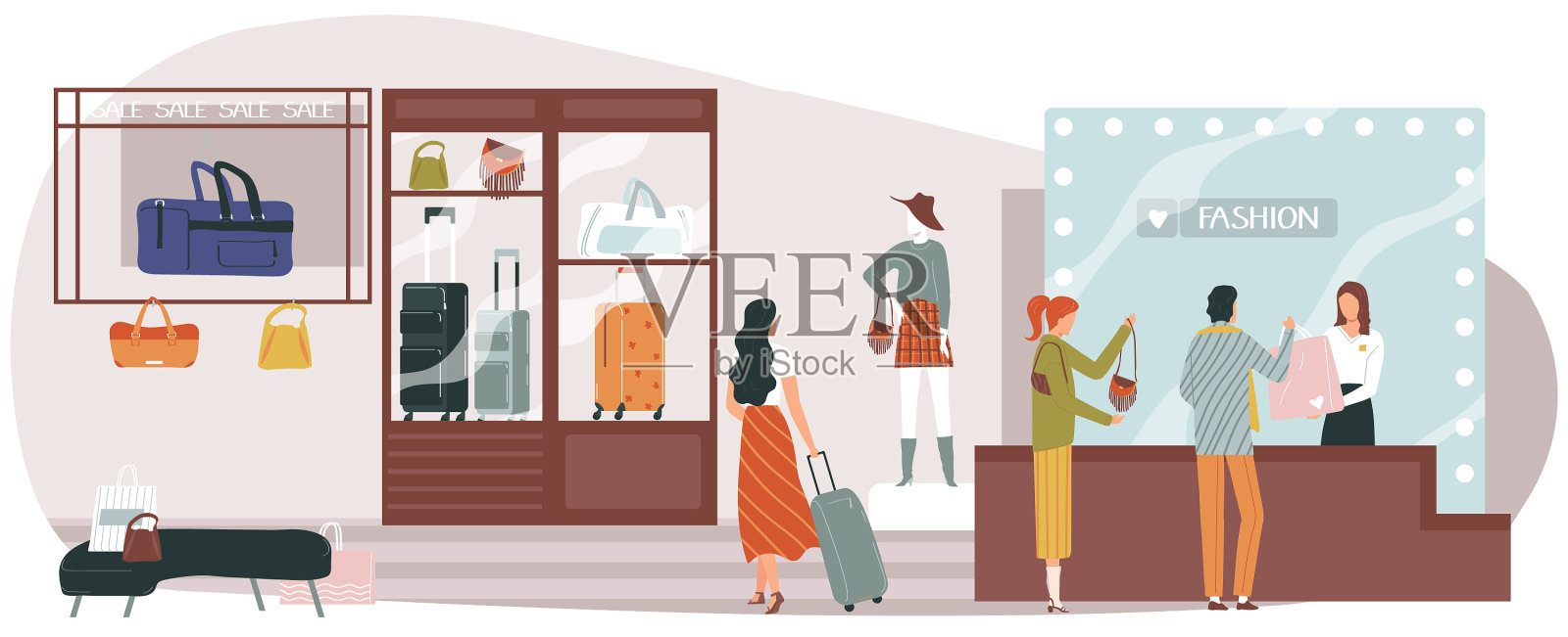 包店女孩时装季销售女性客户设计元素图片