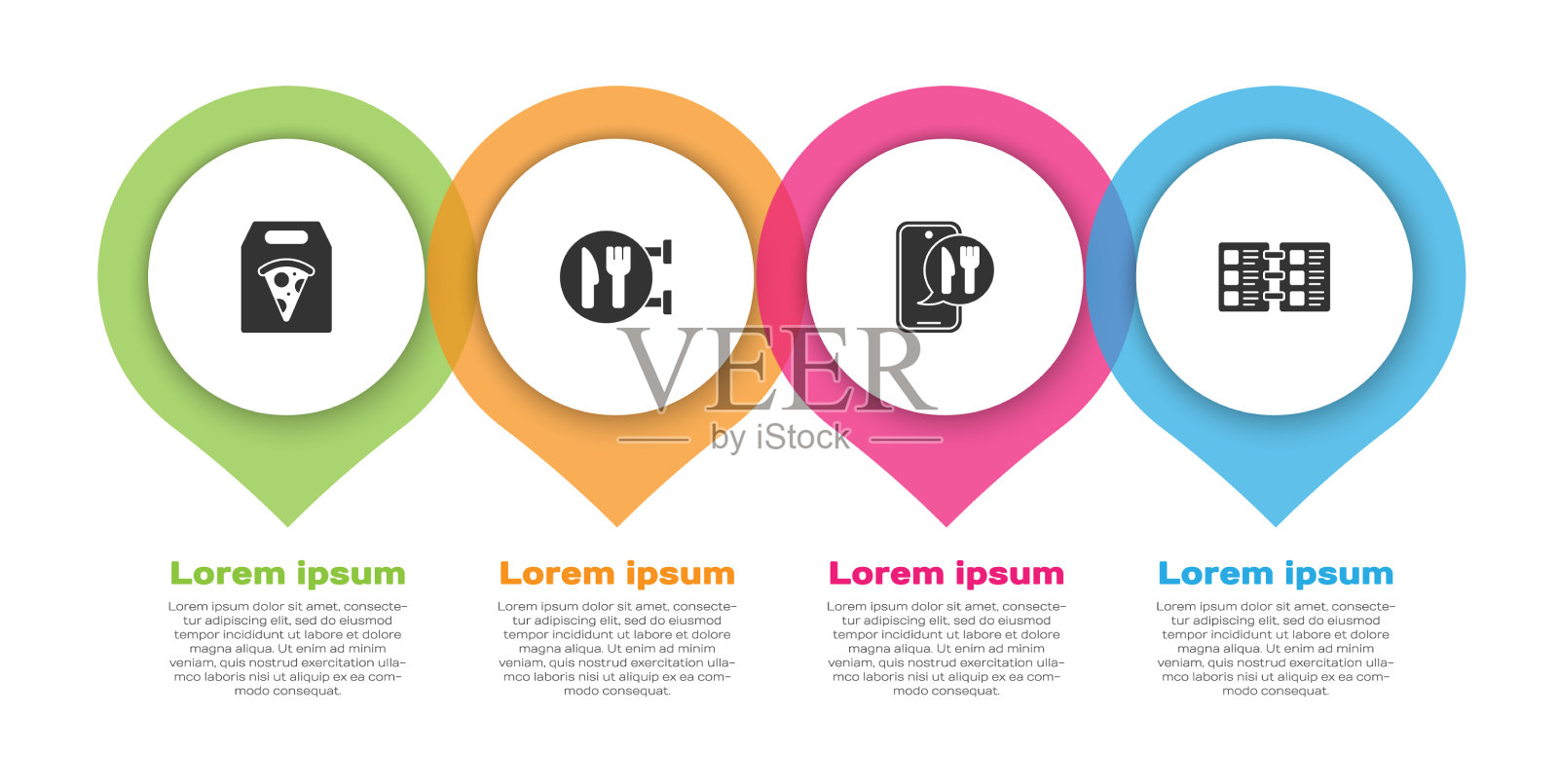 设置网上订披萨外卖咖啡厅和图标素材