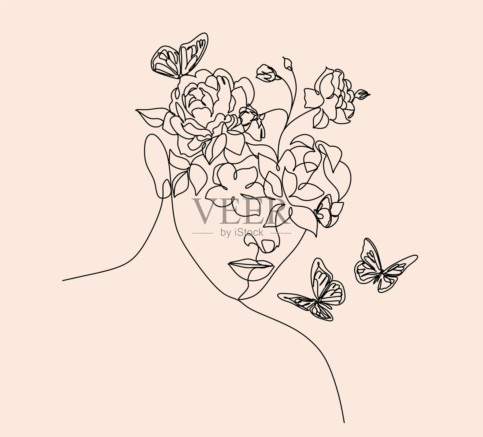 抽象面与蝴蝶一线画插画图片素材