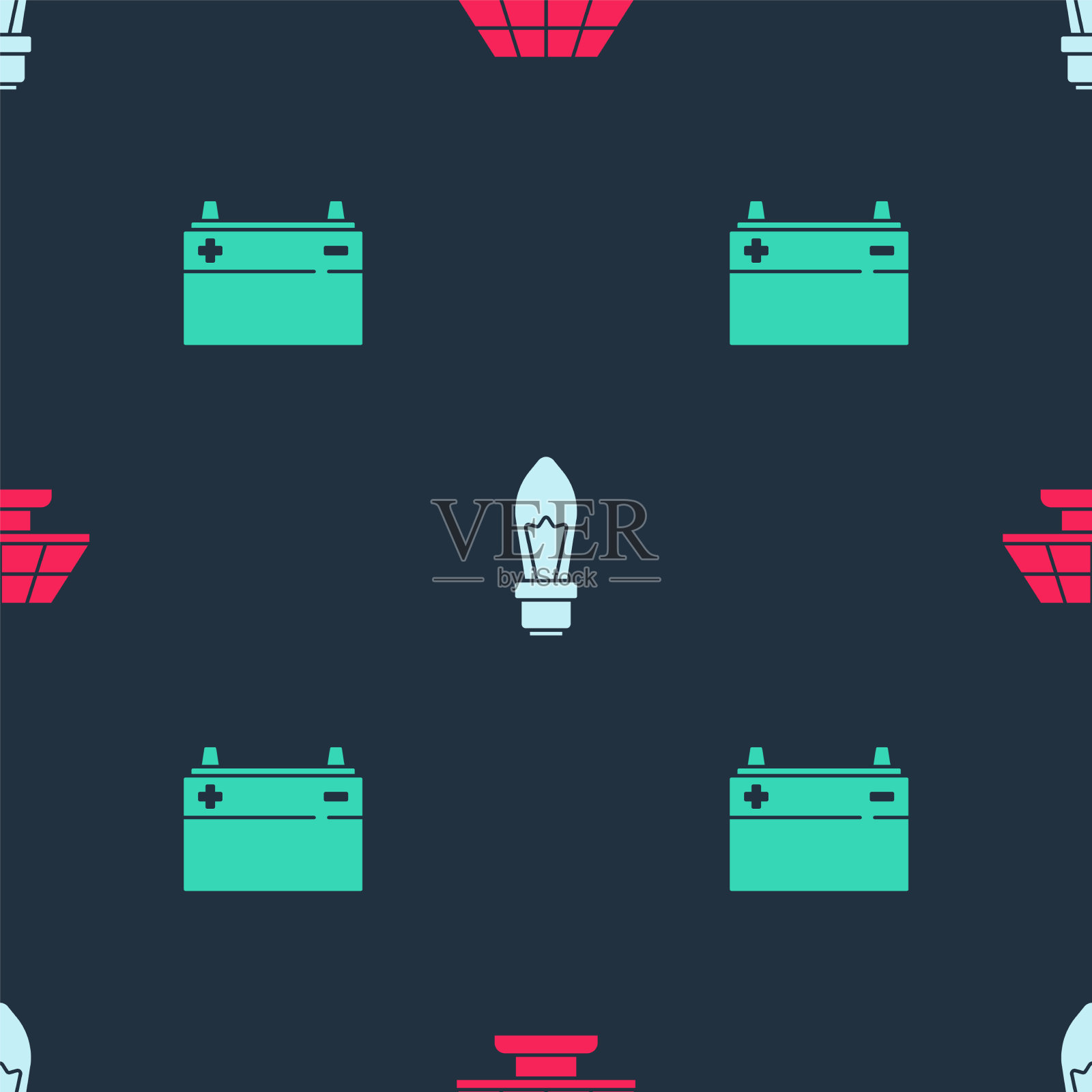 设置太阳能板灯泡和汽车电池图标素材