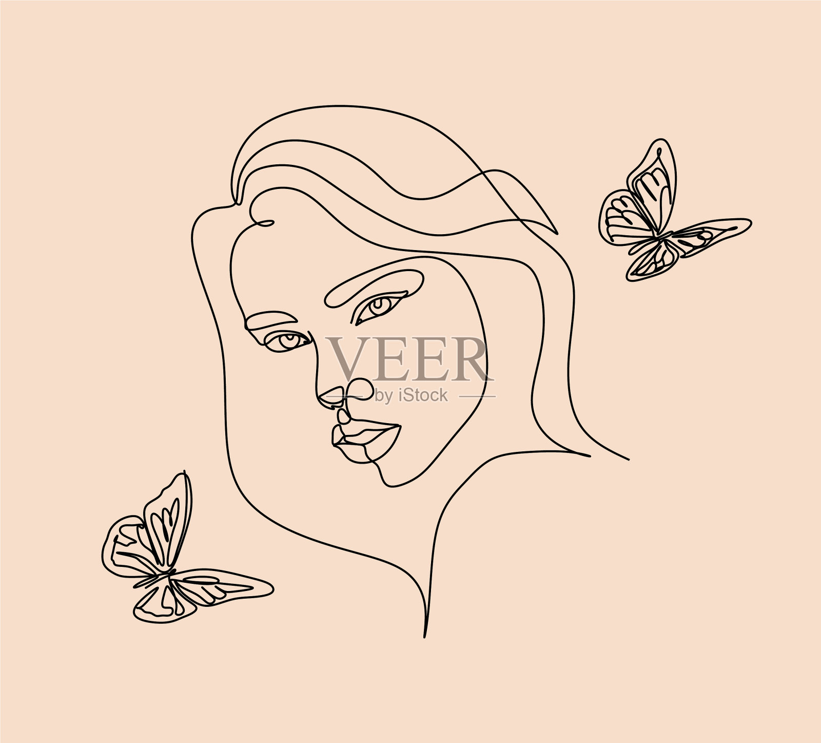 抽象面与蝴蝶一线画插画图片素材