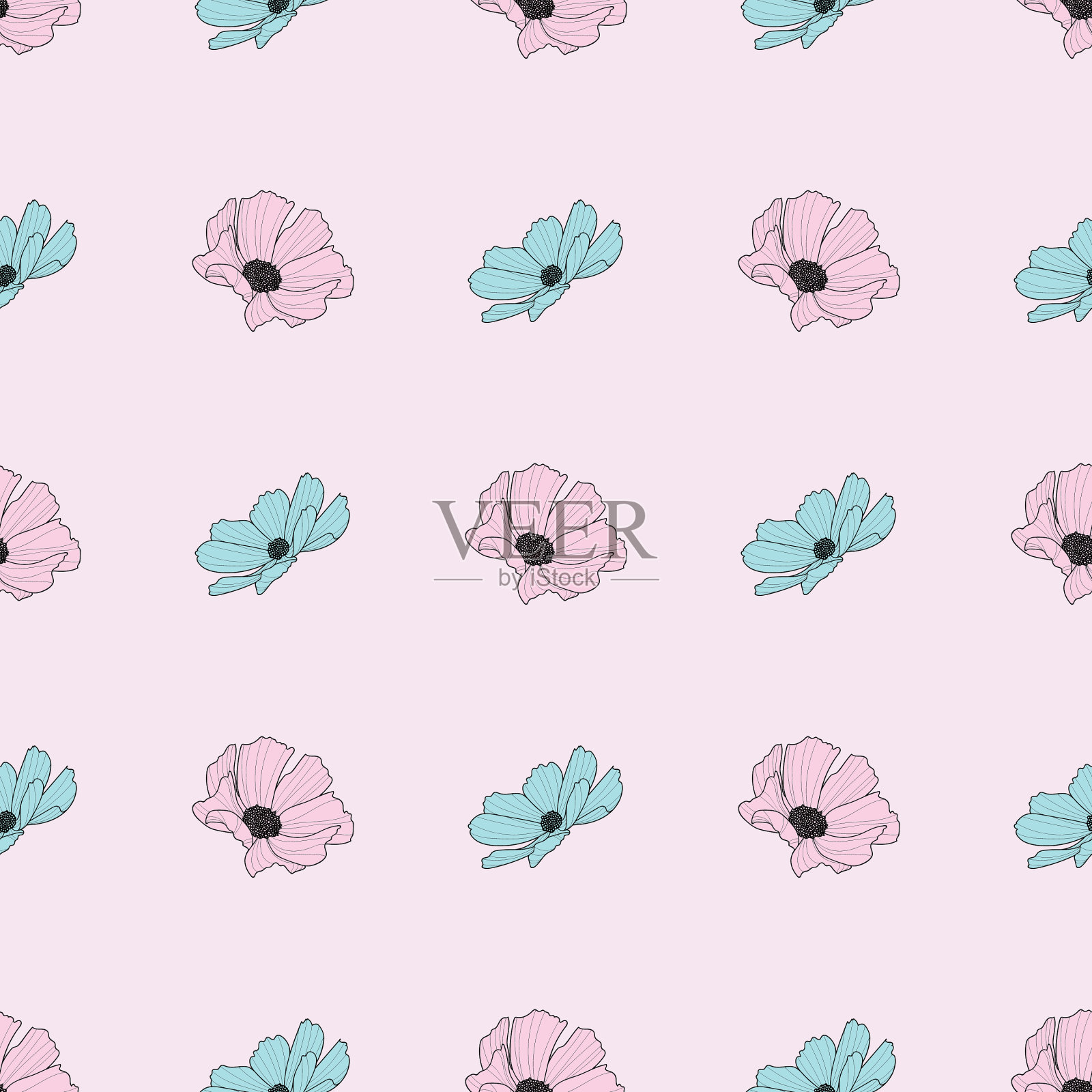 花园宇宙花重复图案丰富多彩插画图片素材