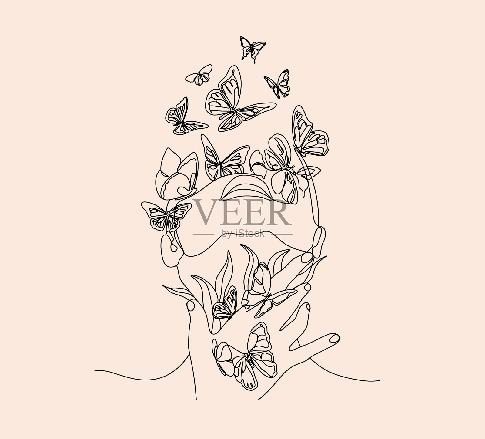 抽象面与蝴蝶一线画插画图片素材