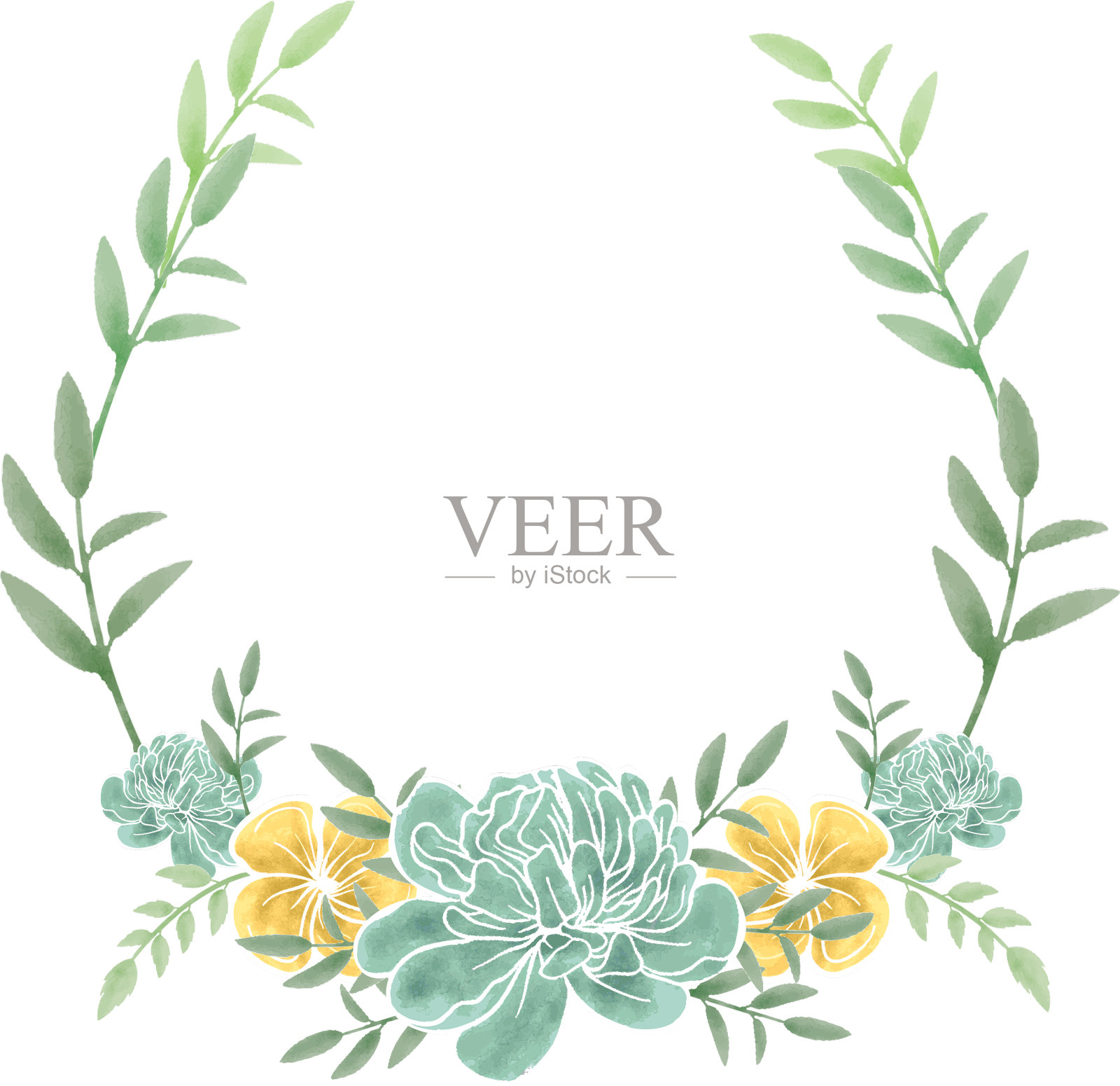 婚庆卡片上的花玫瑰叶插画图片素材