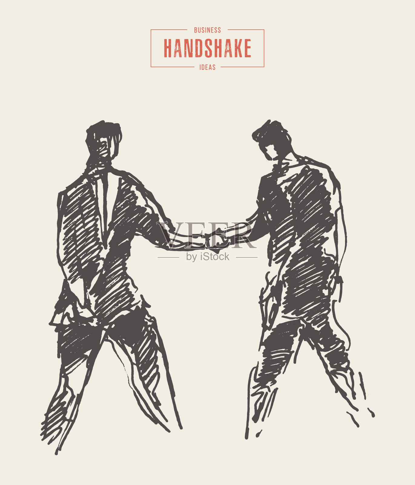 草图成功的业务握手画一个矢量插画图片素材