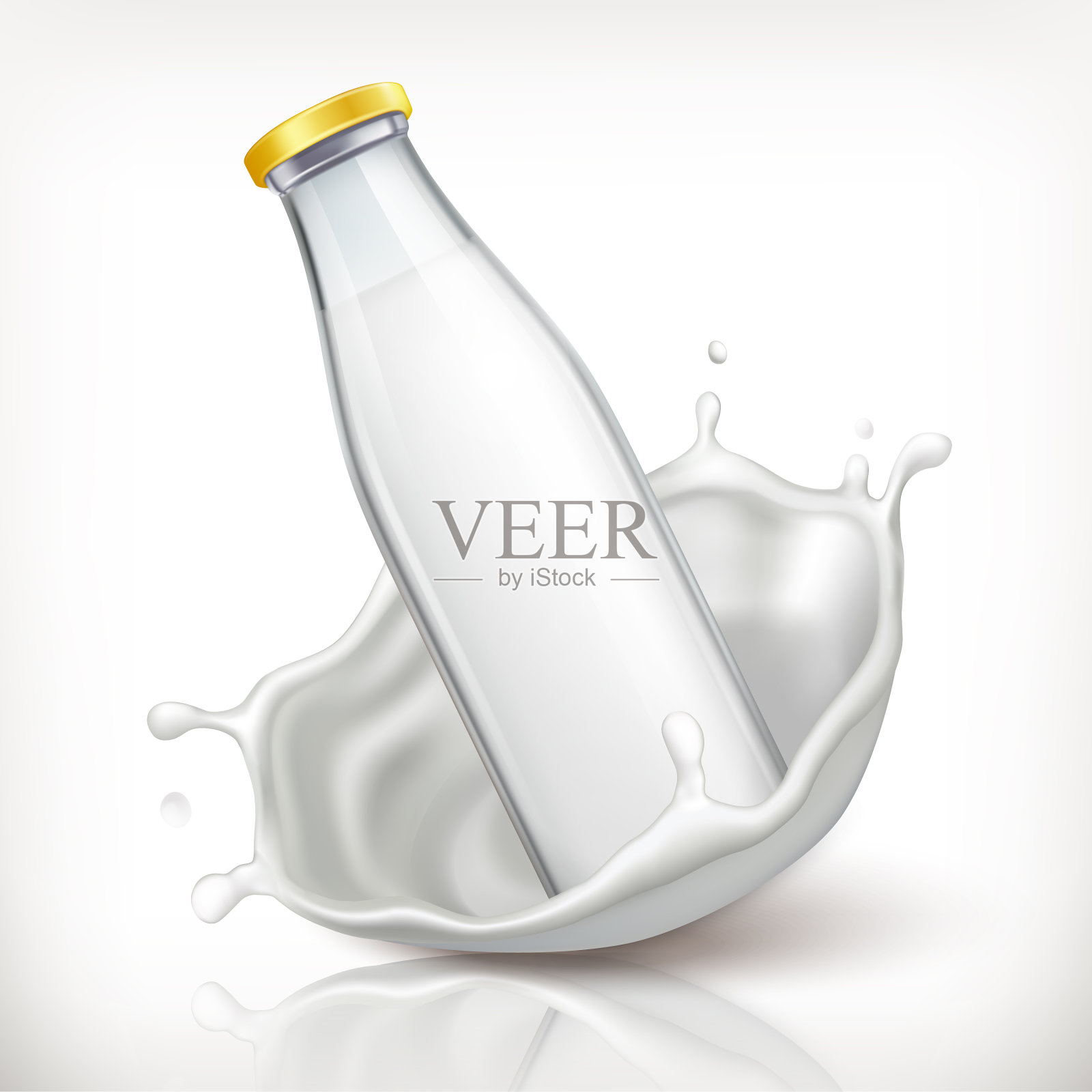 逼真的3d玻璃瓶和牛奶飞溅插画图片素材