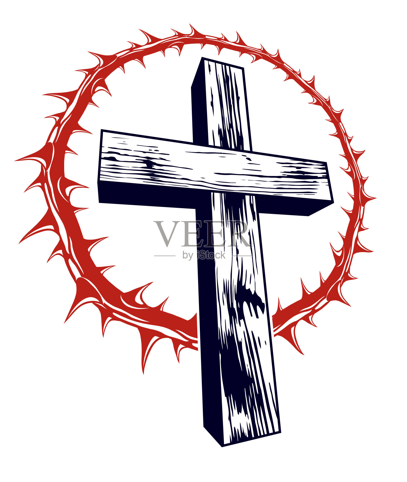 基督十字架上有黑刺李带刺矢量宗教标志或纹身,耶稣受难。插画图片素材