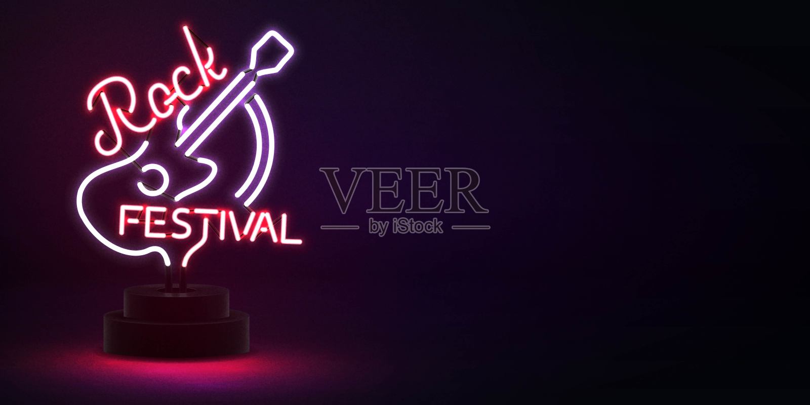 矢量现实孤立的霓虹灯摇滚音乐节标志模板装饰与复制空间在黑暗的背景。插画图片素材