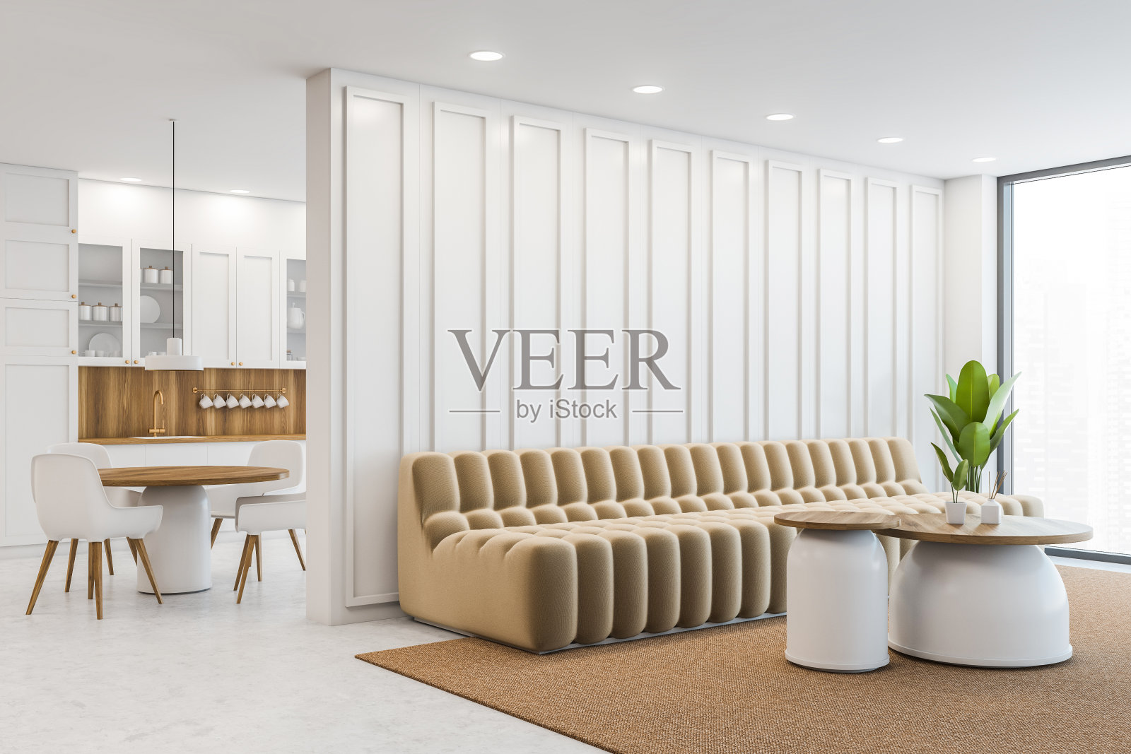 白色的办公室,等候室和厨房角落照片摄影图片