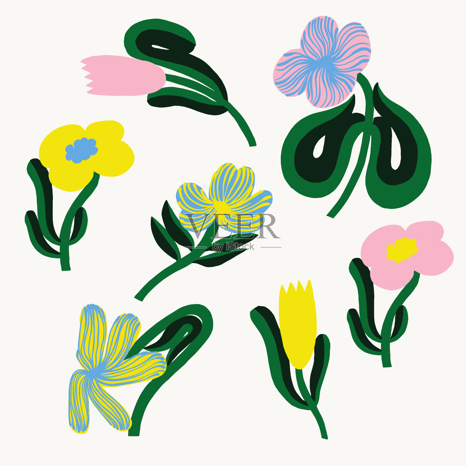 斯堪的纳维亚简单抽象形状的郁金香花插图图形资源插画图片素材