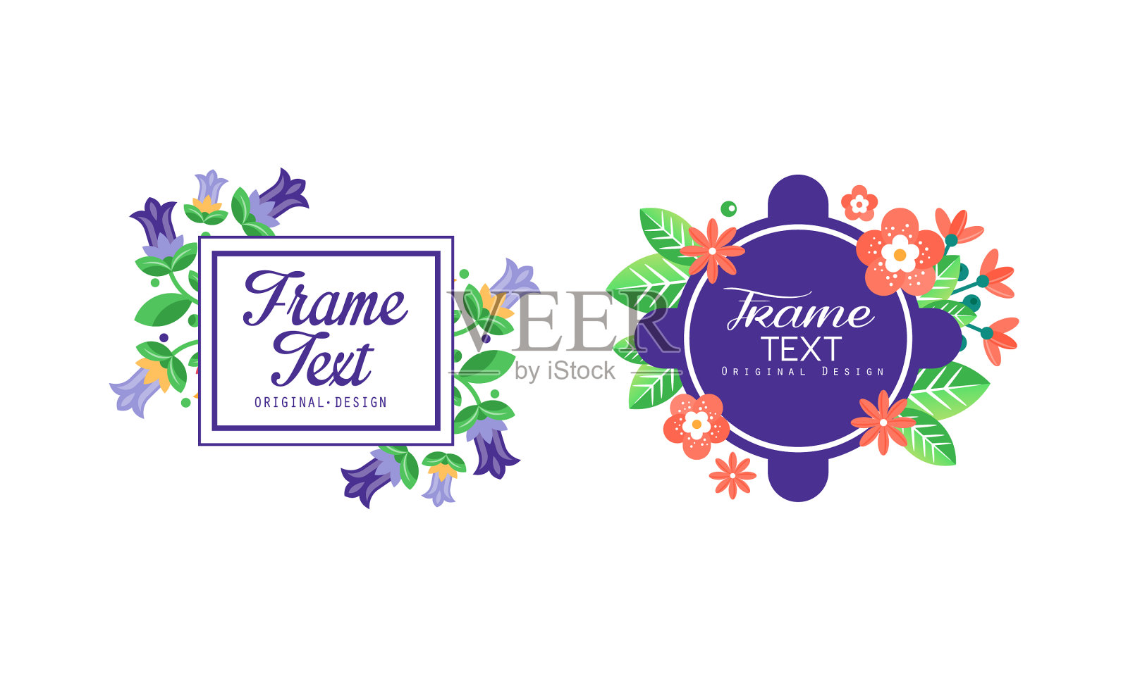 有花卉装饰的问候形状的框架插画图片素材