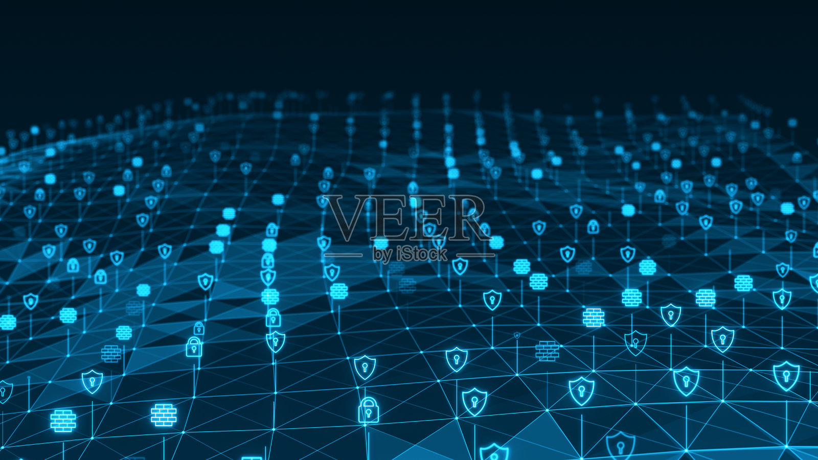 蓝色未来的安全图标和连线网络连接技术抽象的背景概念照片摄影图片