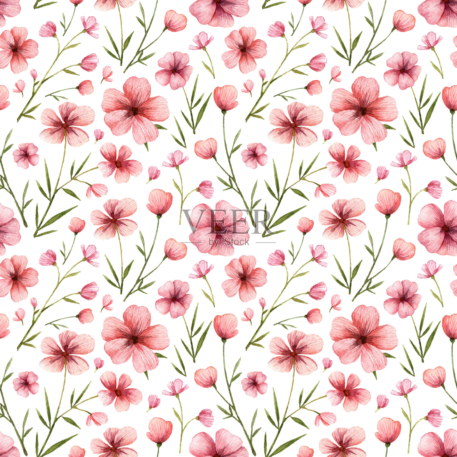 无缝图案与水彩花卉剪辑艺术在白色的背景。婚礼壁纸设计和包装纸。插画图片素材