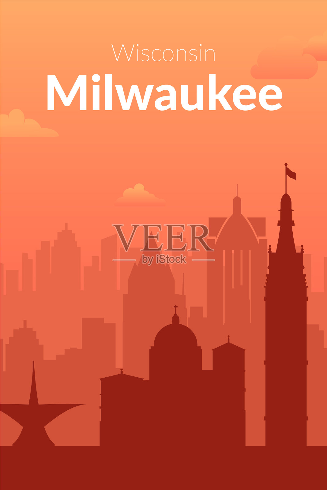 密尔沃基是美国著名的城市景观背景插画图片素材