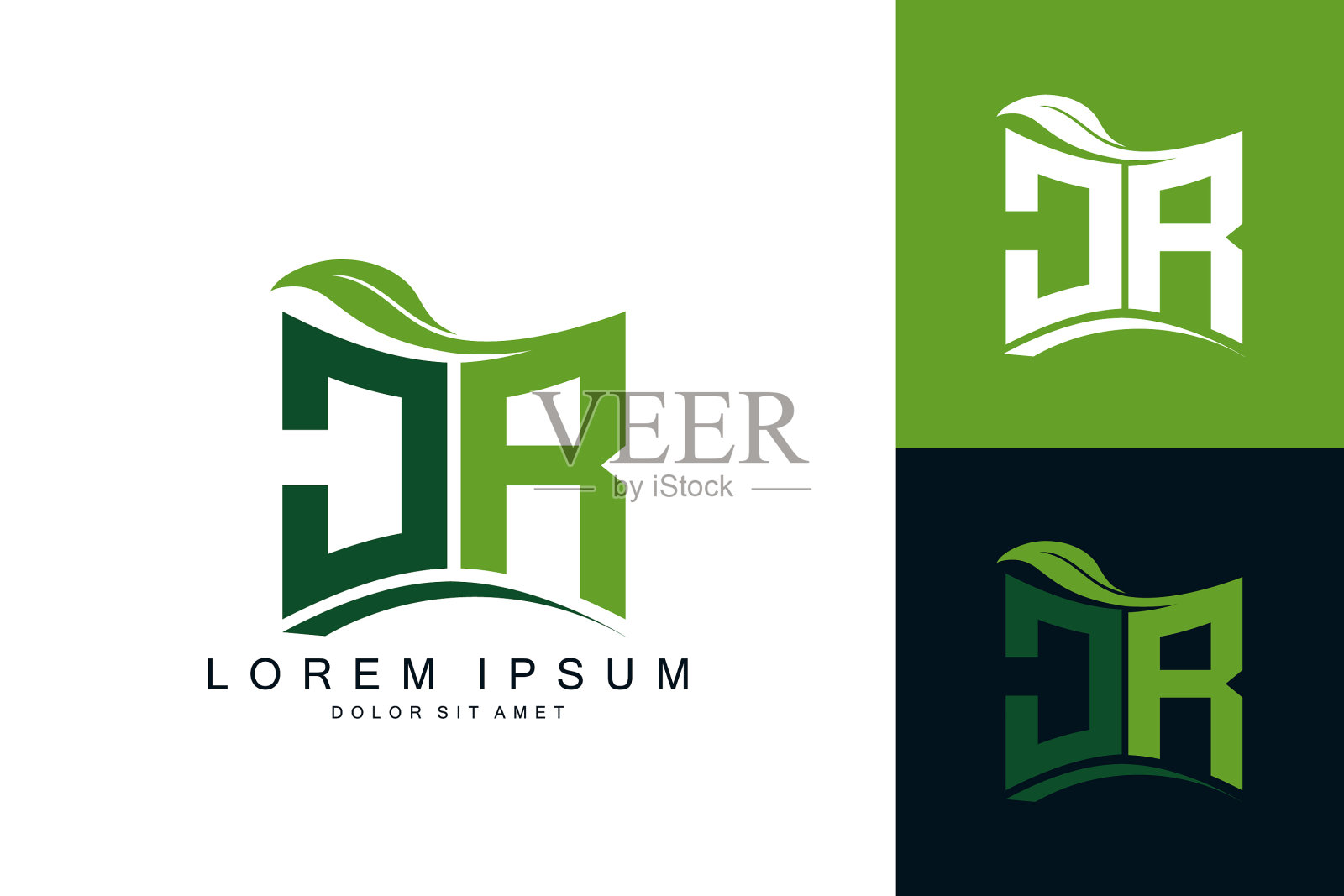 Jr标志与绿叶有机交织插画图片素材