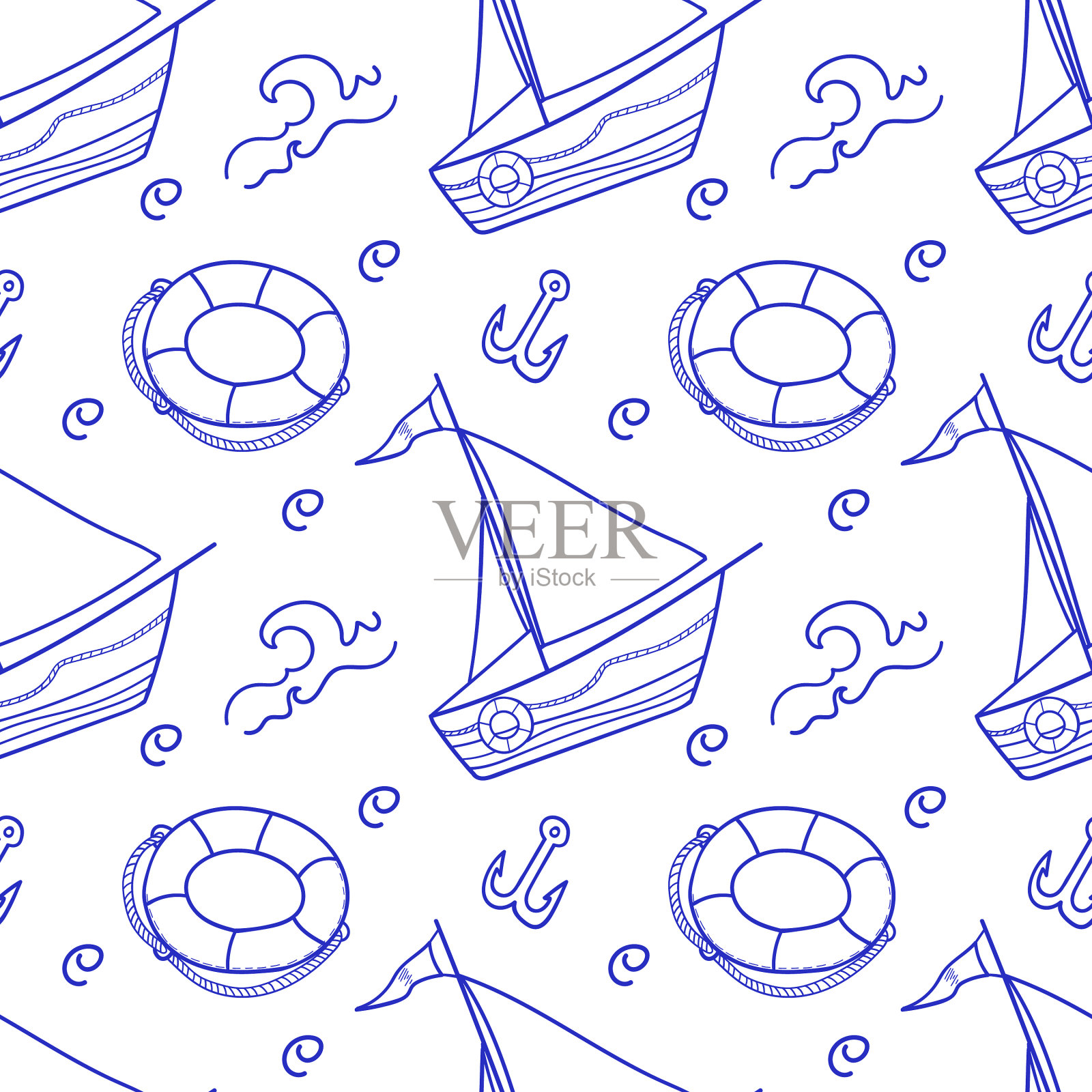 手绘夏季海洋无缝图案插画图片素材