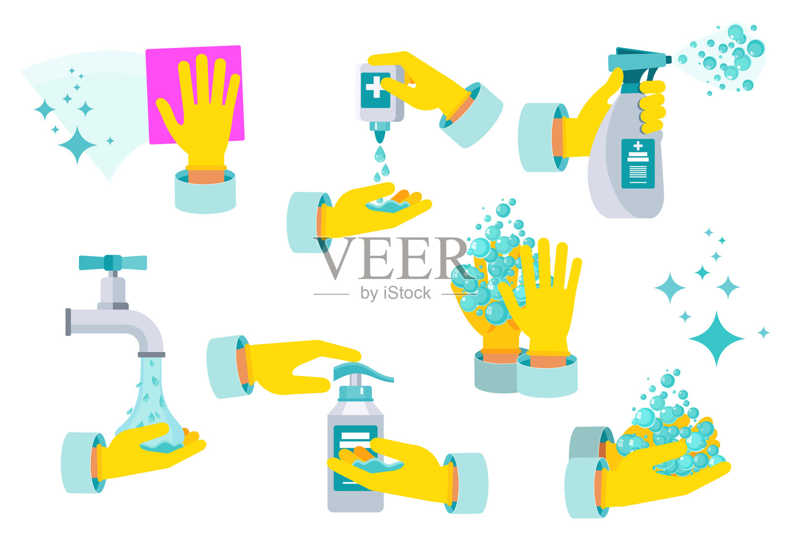 设消毒剂消毒手卫生图标素材