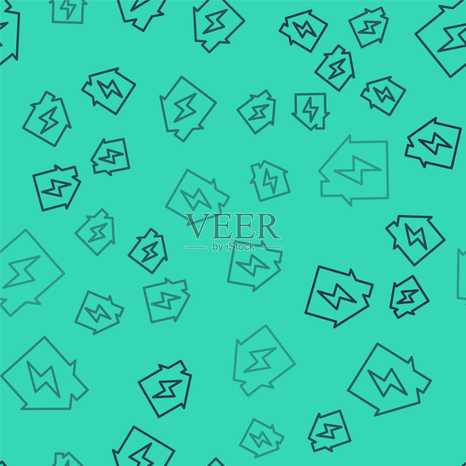 黑线房子和闪电图标隔离插画图片素材