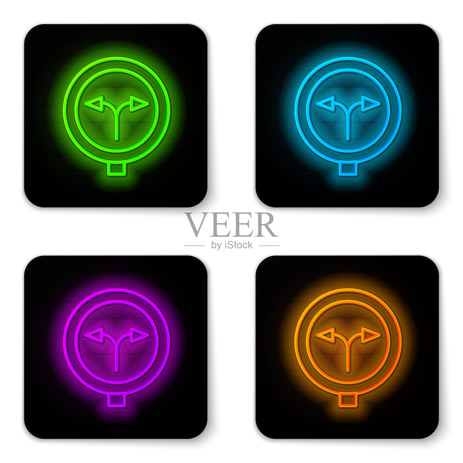 发光的霓虹线分叉道路图标孤立插画图片素材