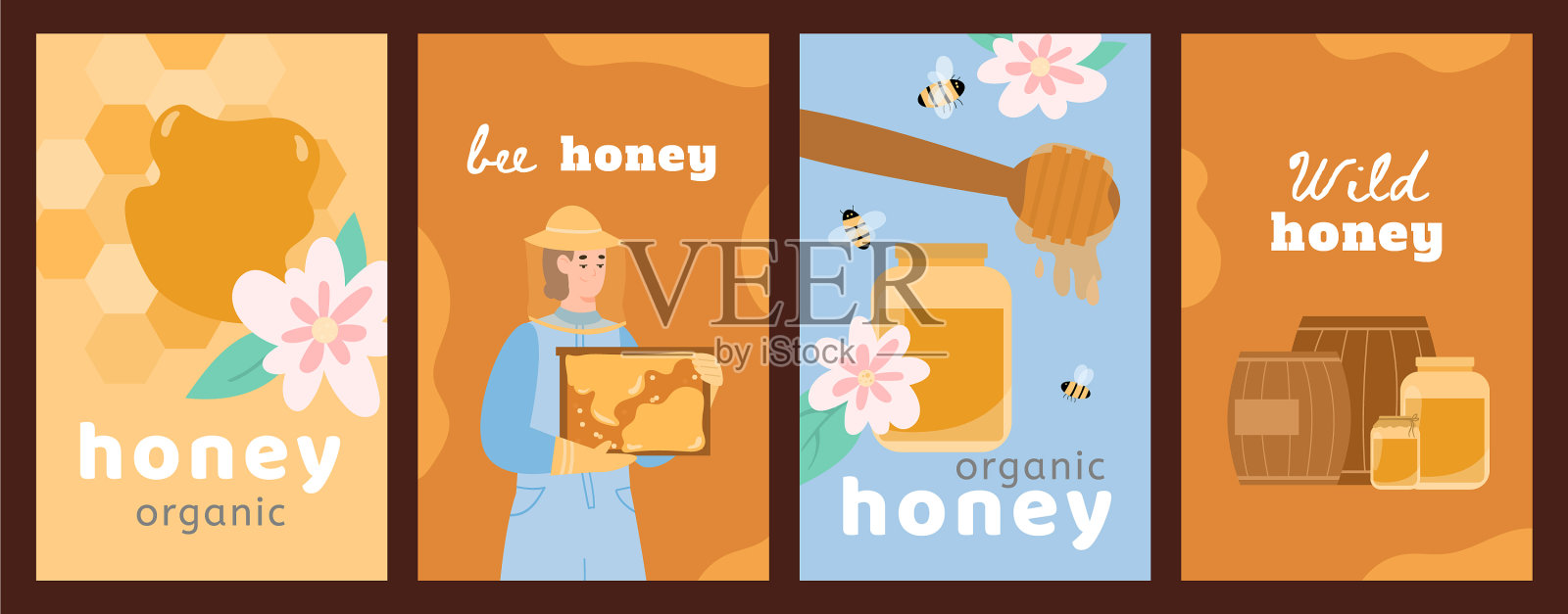 标签或横幅设置为蜂蜜产品平面插画图片素材
