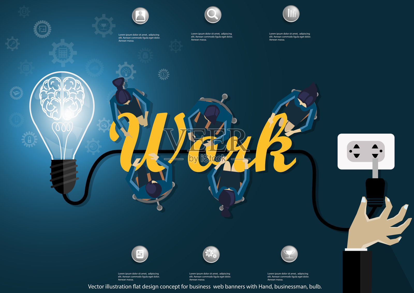 插画商业设计绘画艺术构思和概念思考创意。为了成功,计划,思考,搜索,分析,沟通,未来的想法,创新的技术现代。插画图片素材