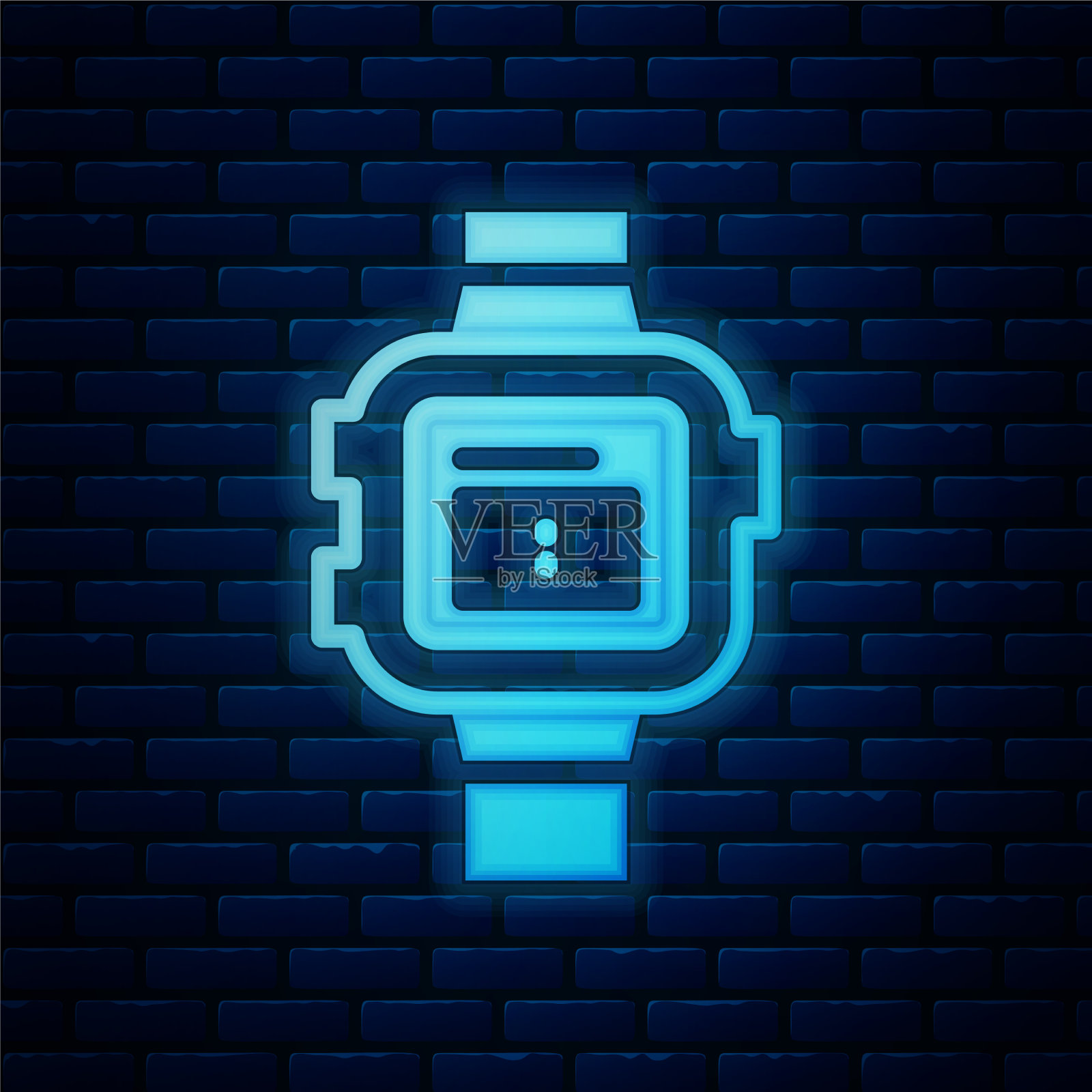 发光的霓虹灯腕表图标隔离在砖块上插画图片素材