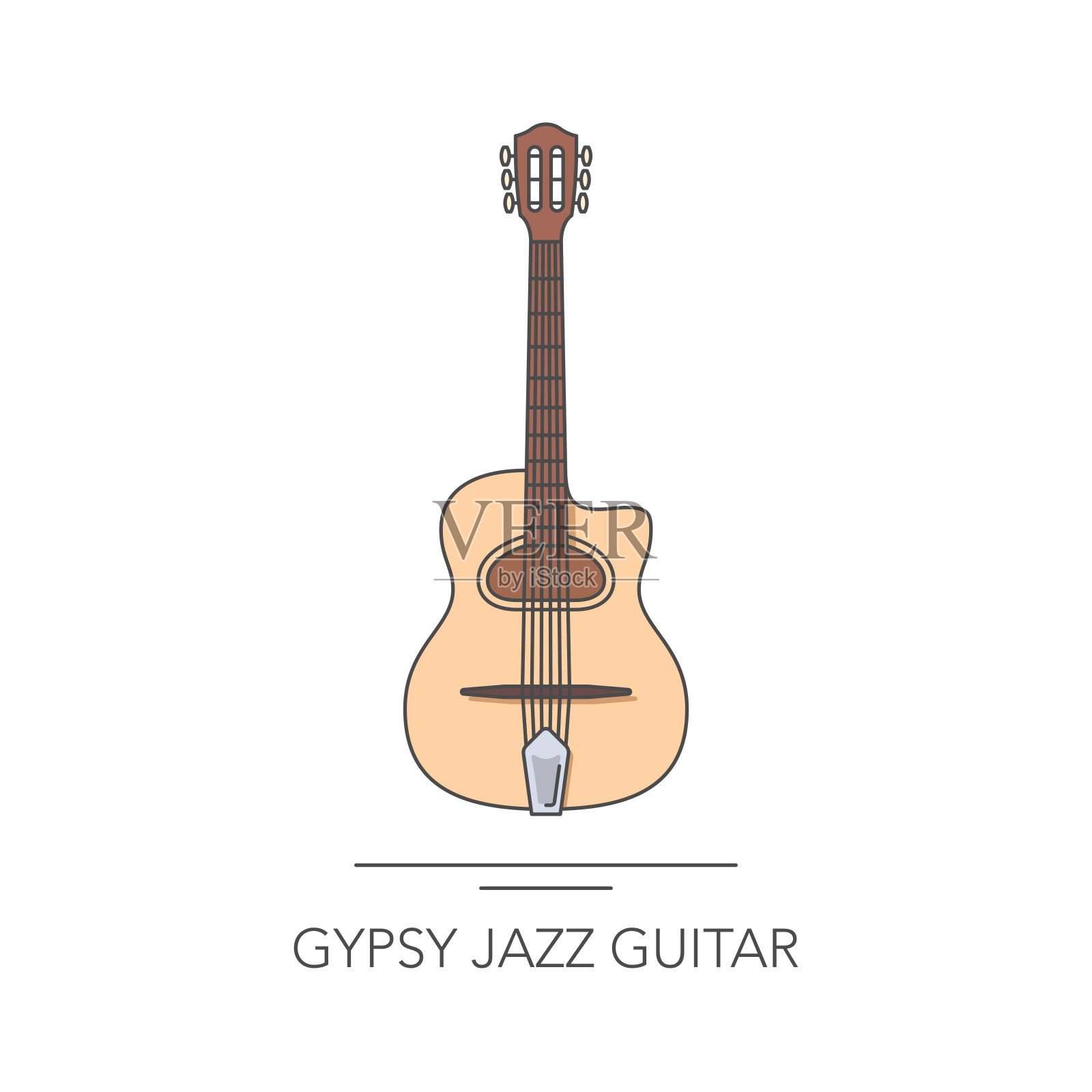 吉普赛爵士吉他轮廓多彩的图标。矢量图设计元素图片