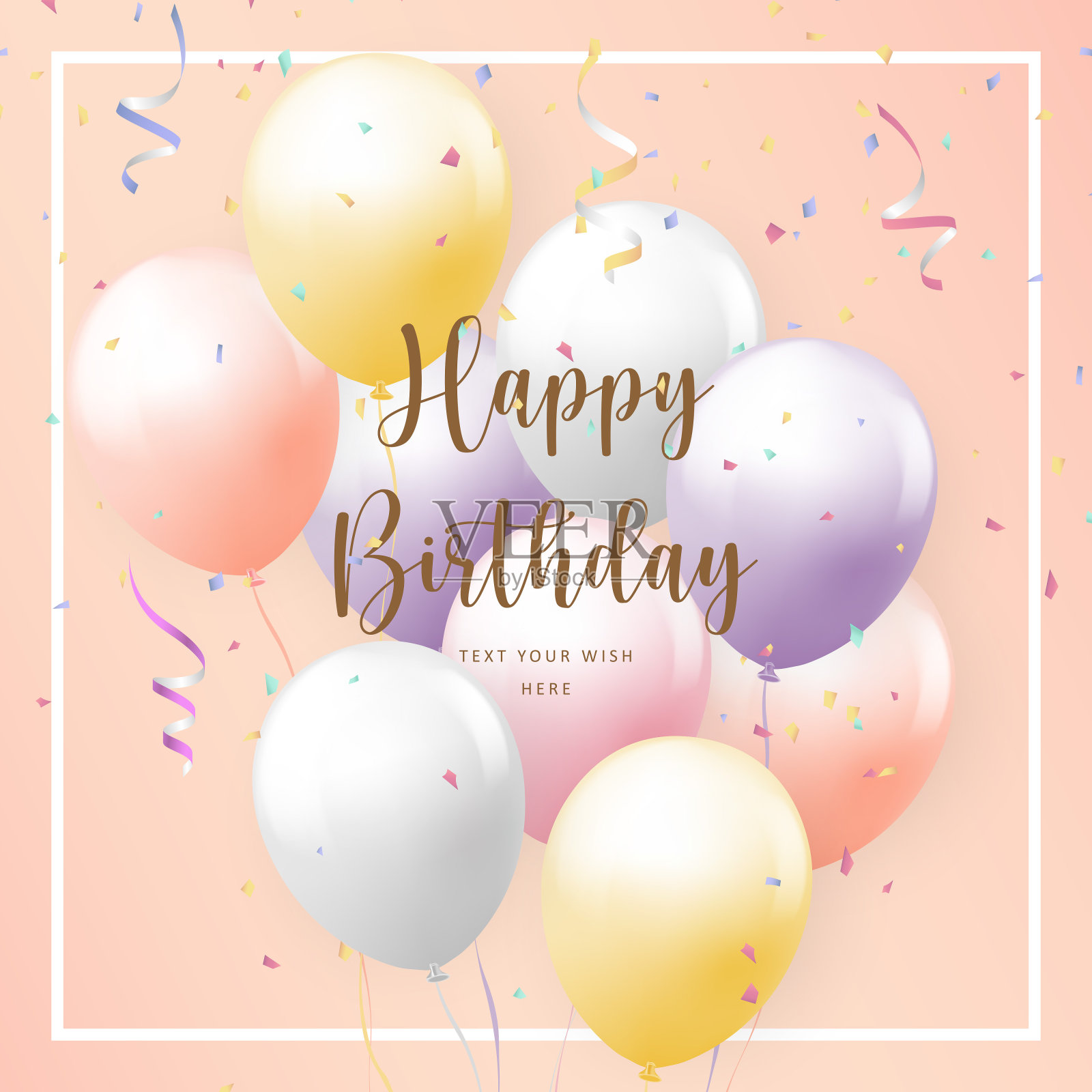 优雅的少女彩色气球快乐生日庆祝卡片横幅模板背景设计模板素材