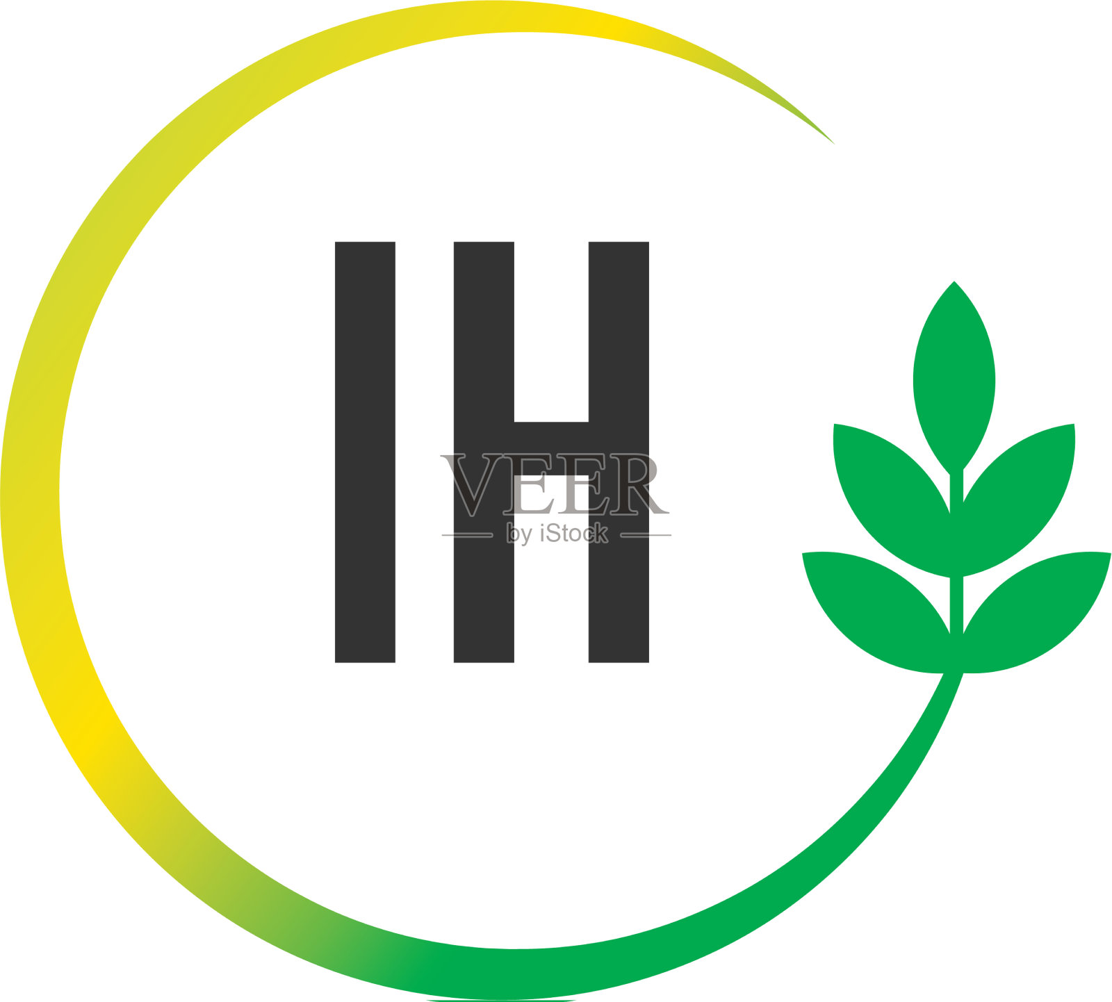 首字母ih圆叶创意logo插画图片素材