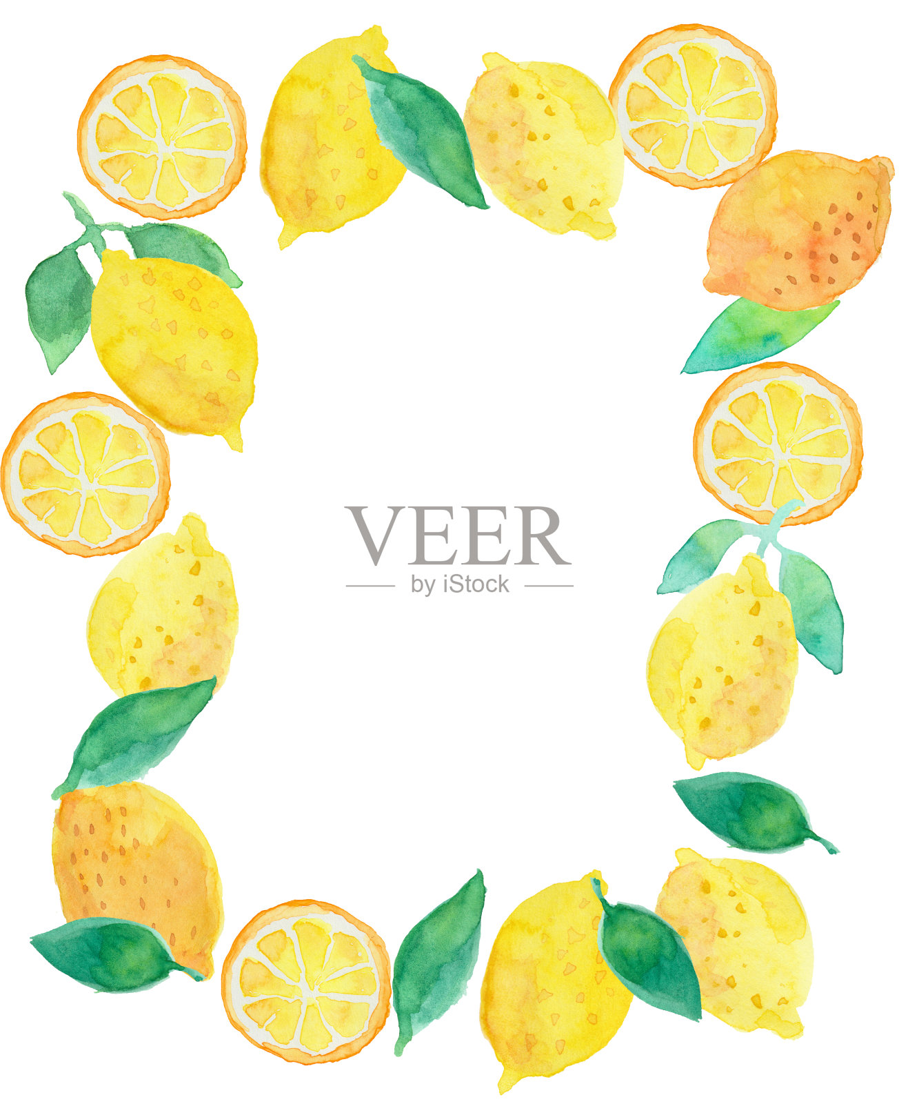 水彩手绘柠檬插图框架插画图片素材
