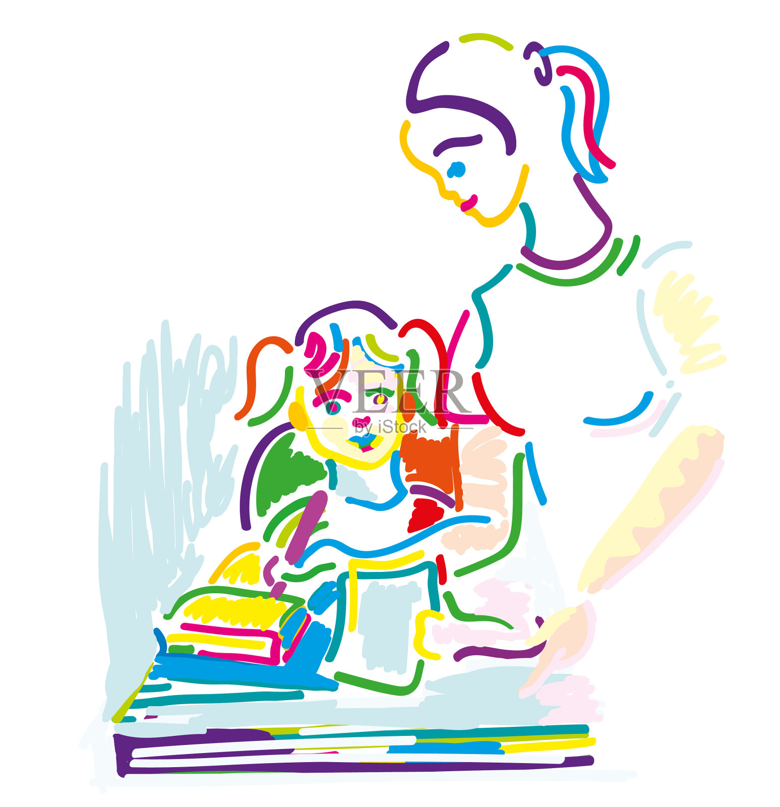 漂亮妈妈细心陪伴。插画图片素材