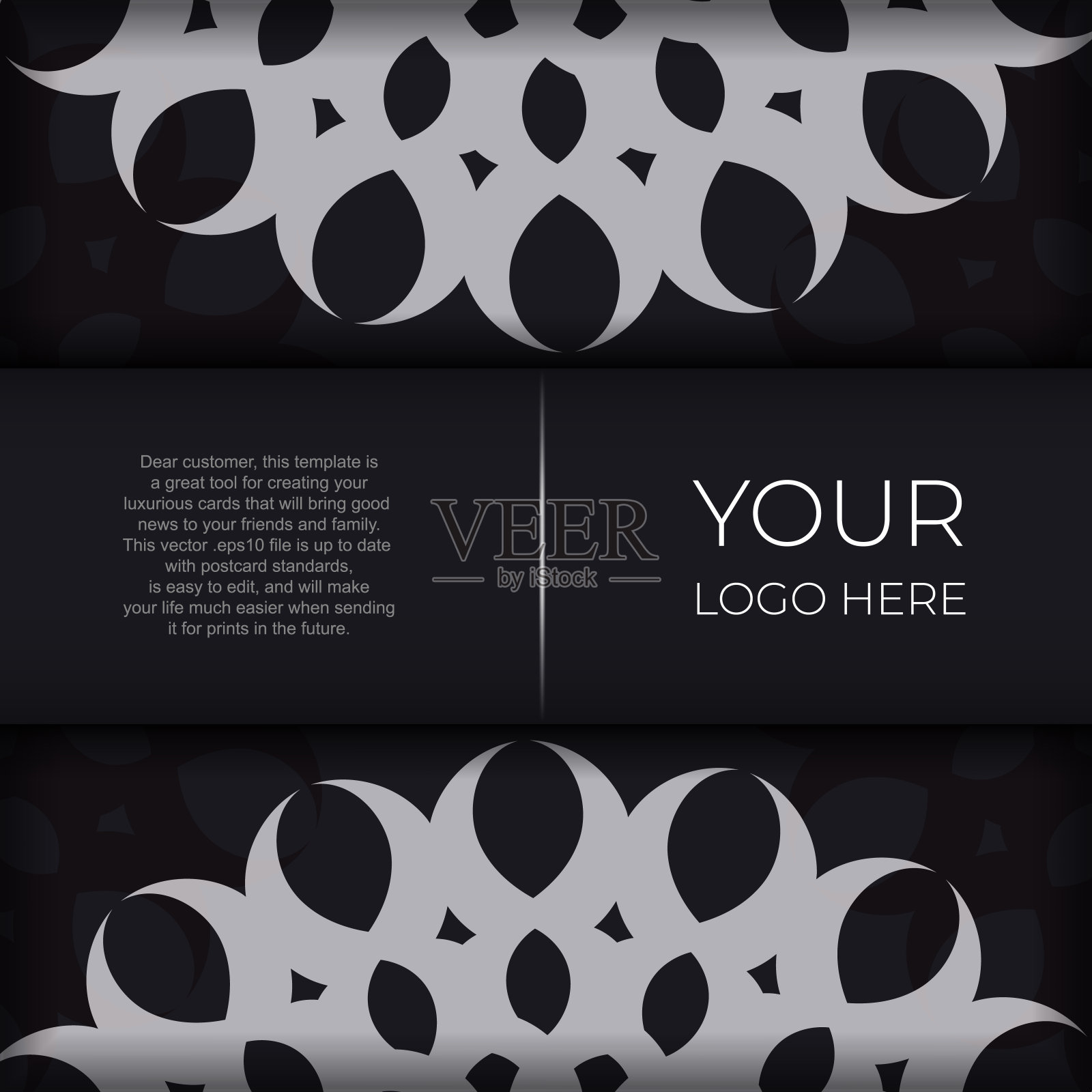 深色的邀请卡设计与抽象的银色装饰。优雅和经典的矢量元素是很好的装饰。插画图片素材