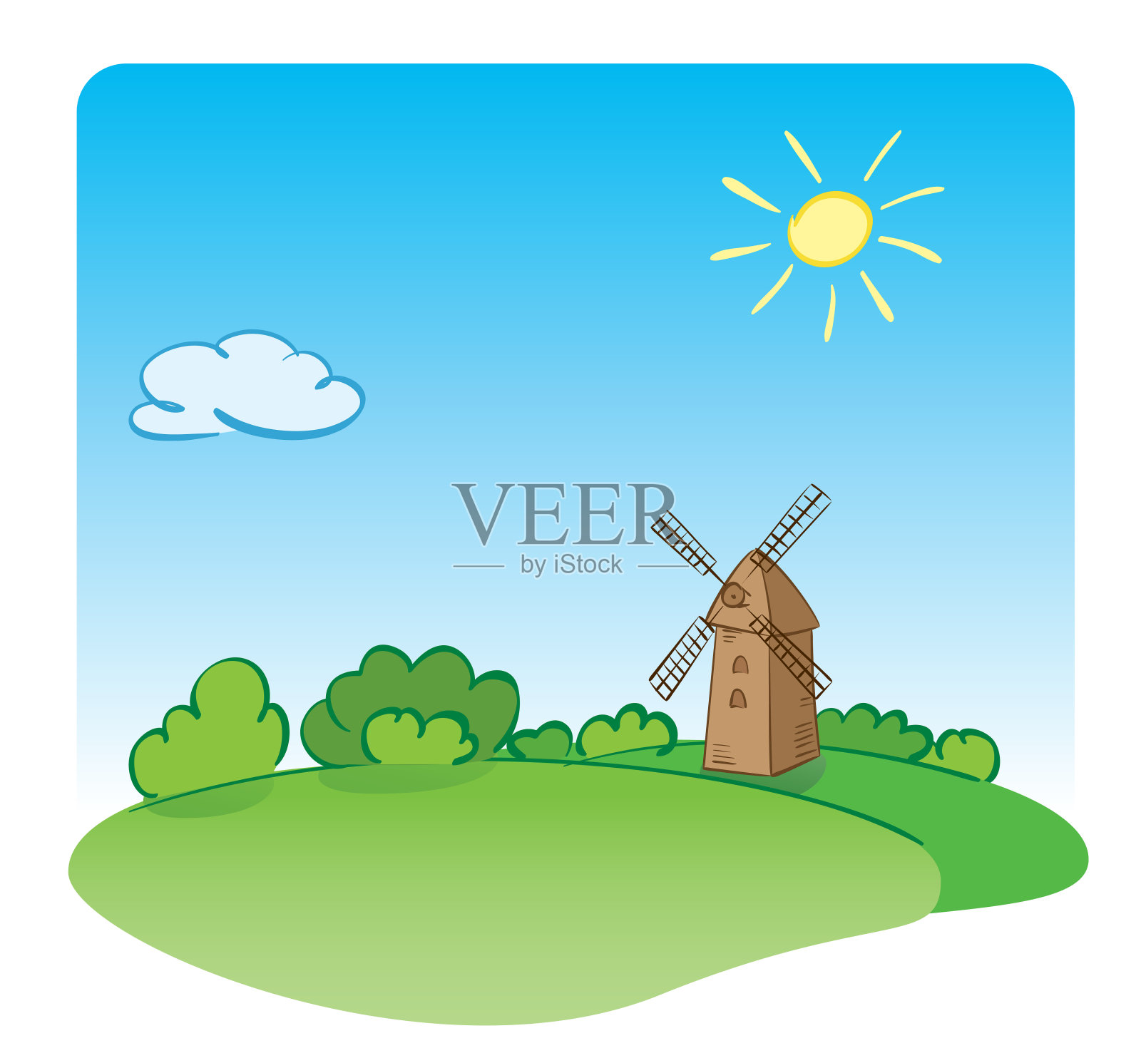 绿色夏季自然和老磨向量插图插画图片素材