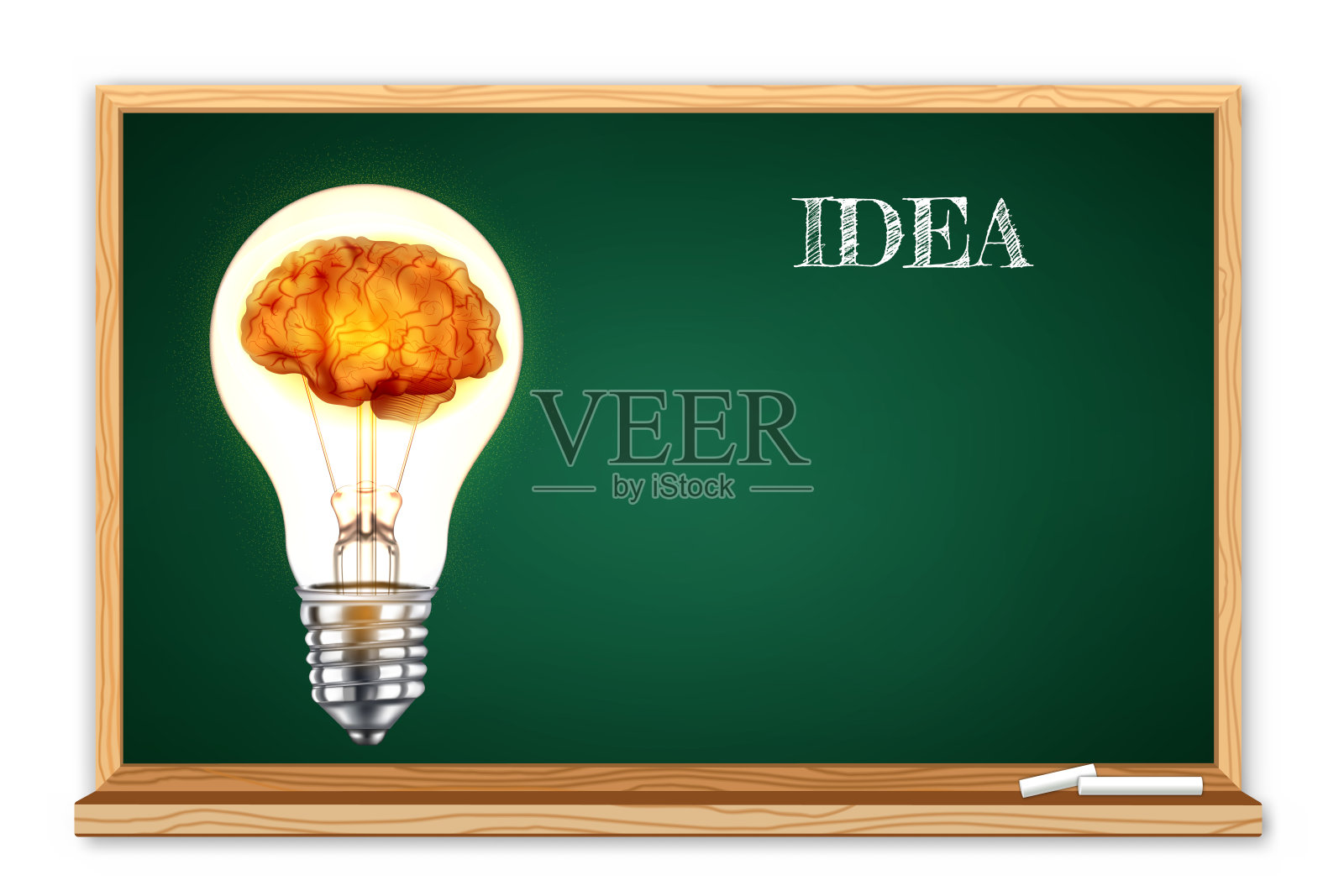 灯泡里的人脑在黑板上发光插画图片素材