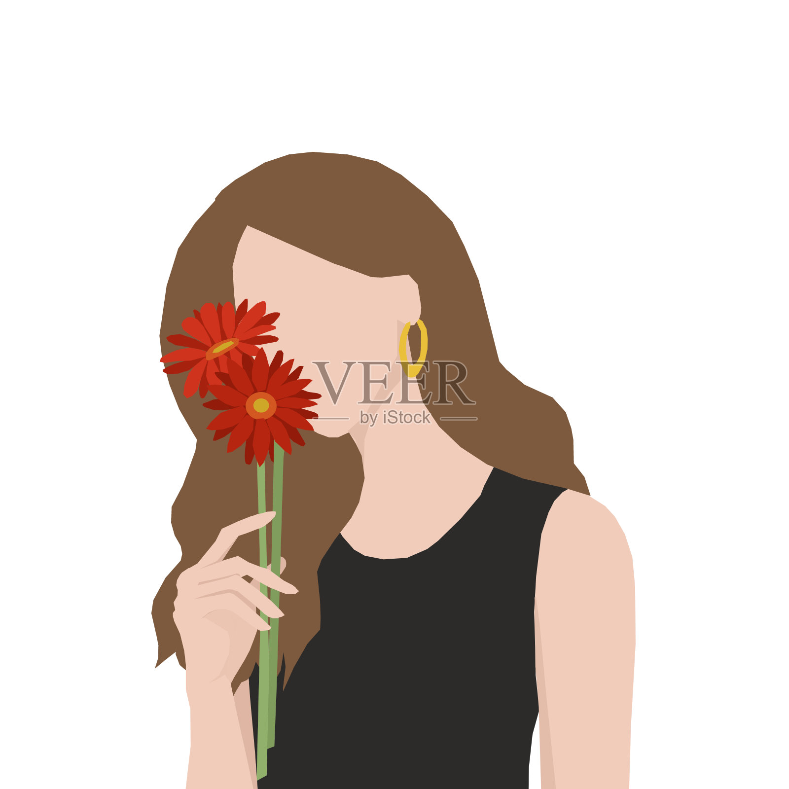 一个戴着非洲菊花的女孩插画图片素材