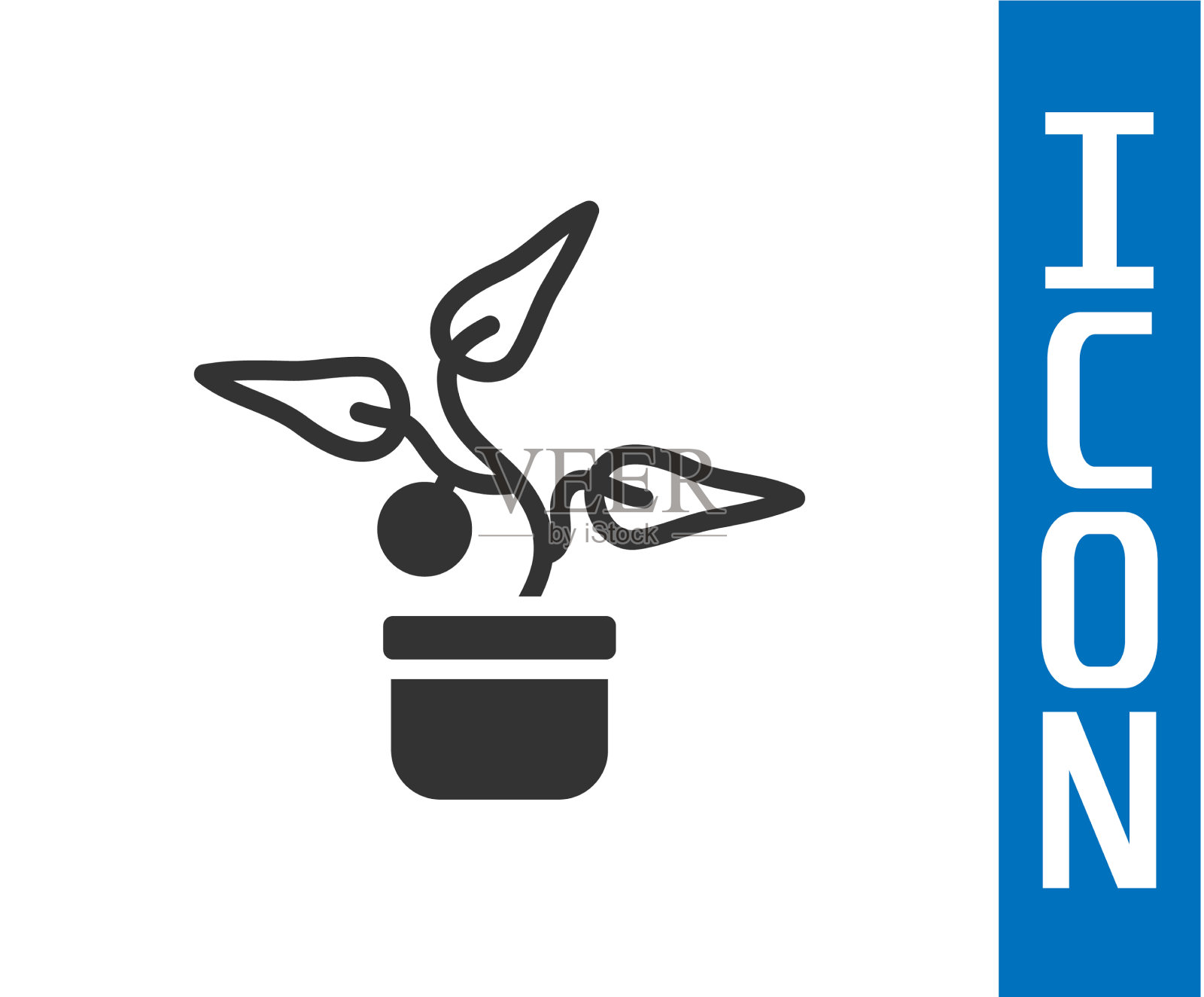 灰色植物在盆栽图标孤立在白色插画图片素材