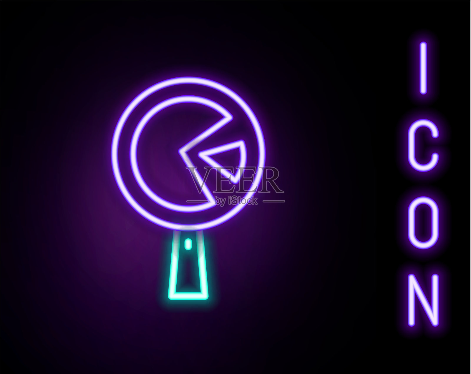 在煎锅里发光的霓虹线蛋卷图标插画图片素材