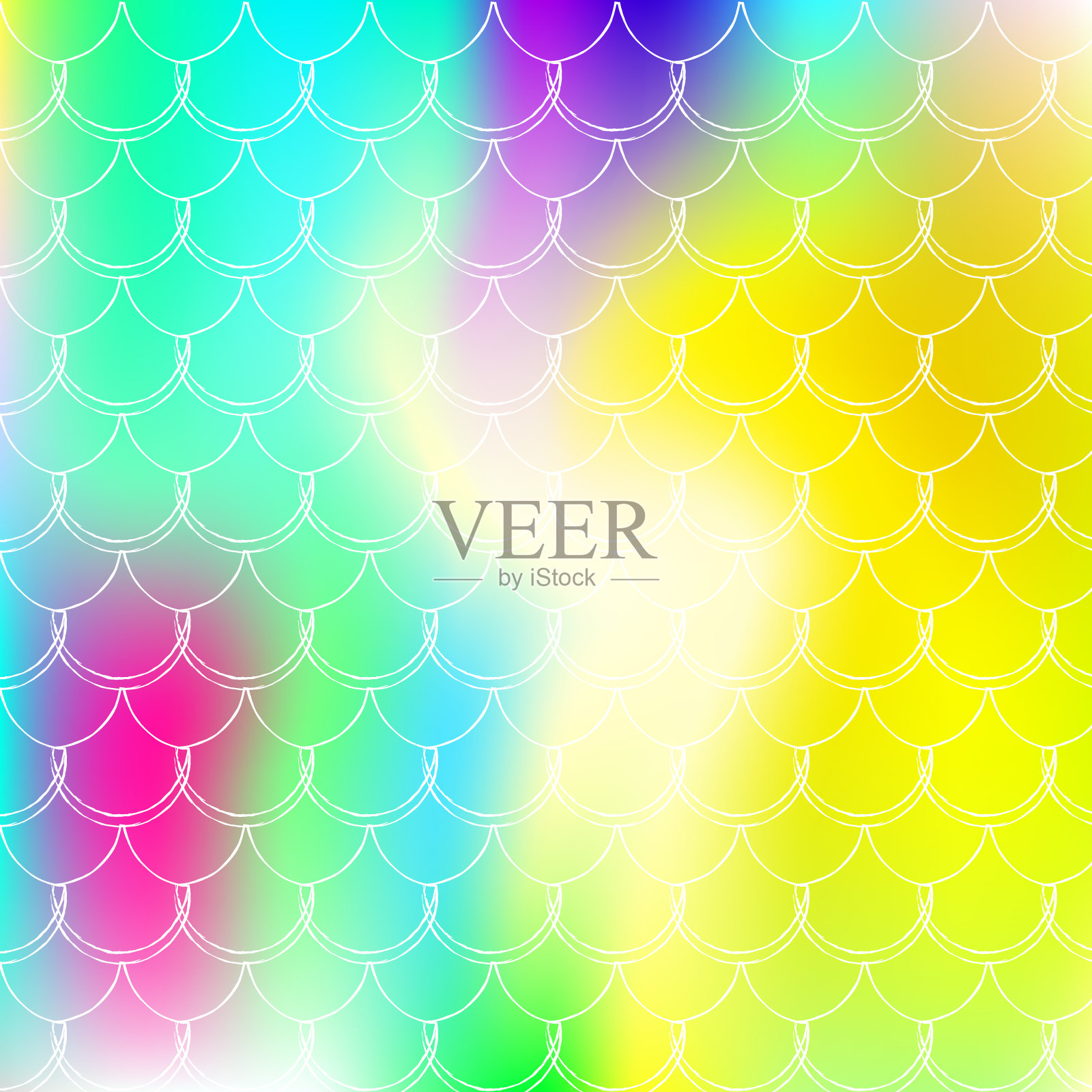 全息缩放背景与梯度美人鱼。插画图片素材