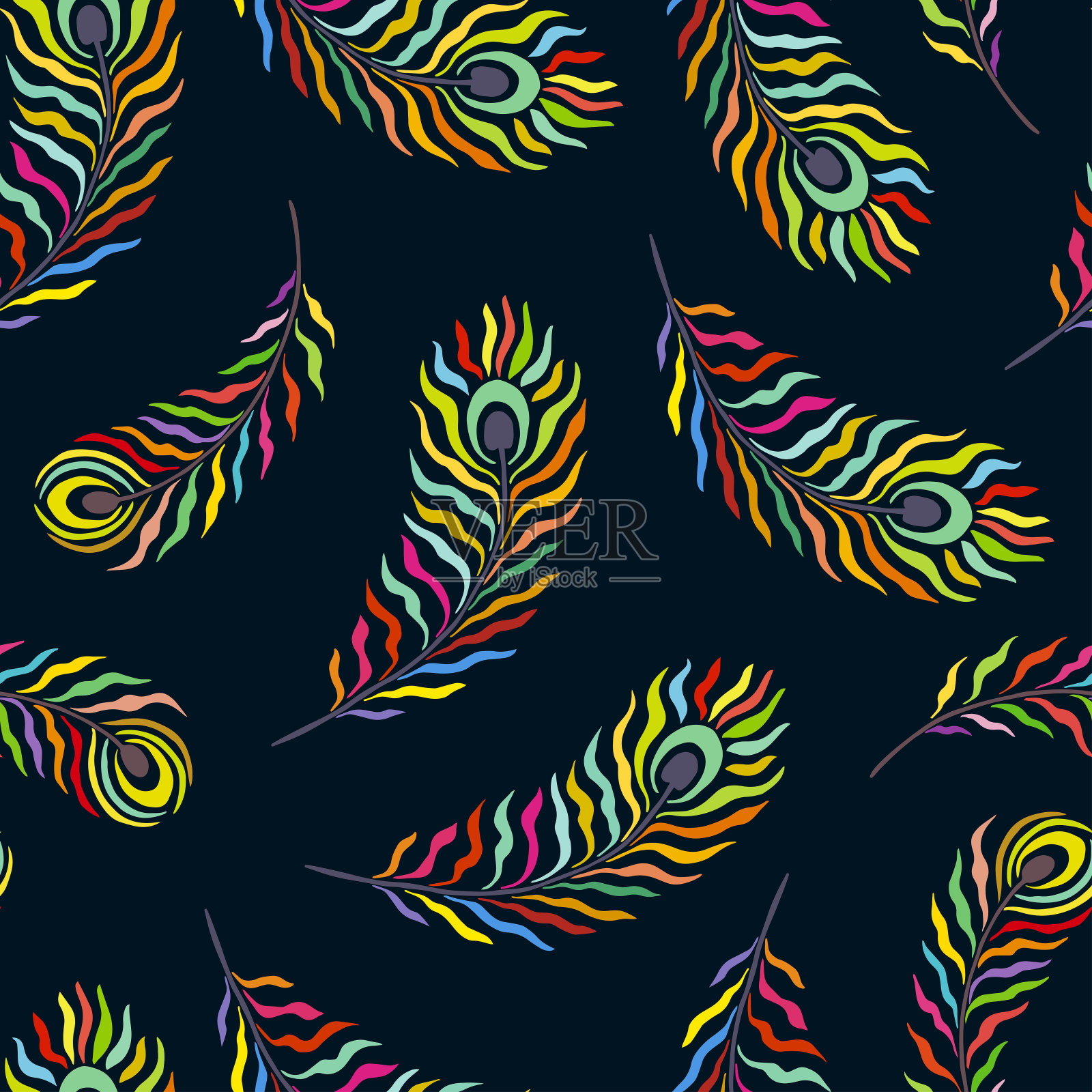 孔雀鸟的羽毛无缝图案。插画图片素材
