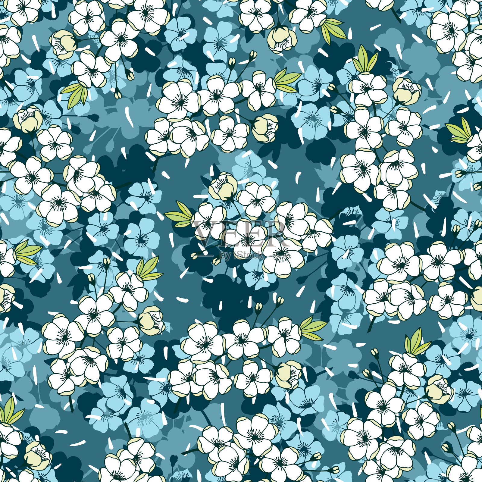 苹果树花无缝图案。插画图片素材