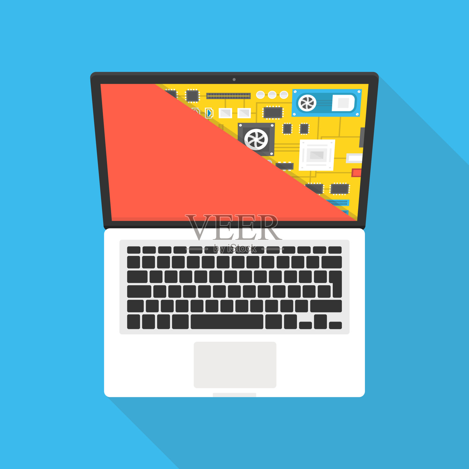 笔记本电脑维修,电脑服务。主板在屏幕上的部分。矢量插图。插画图片素材