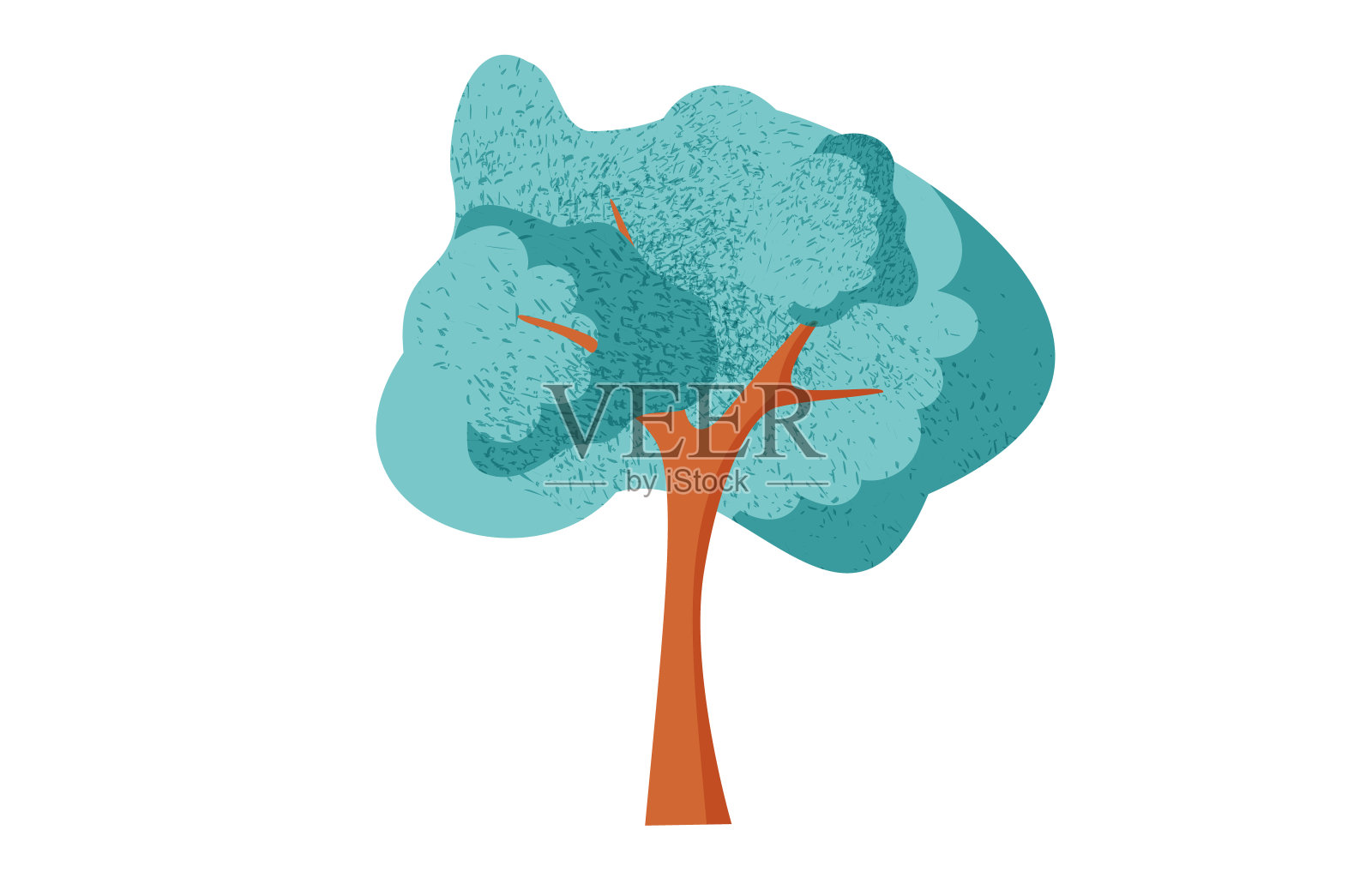 秋天风格化的树与嘈杂的纹理或粗糙的阴影,孤立在白色的背景。儿童插图一棵树儿童印刷。插画图片素材